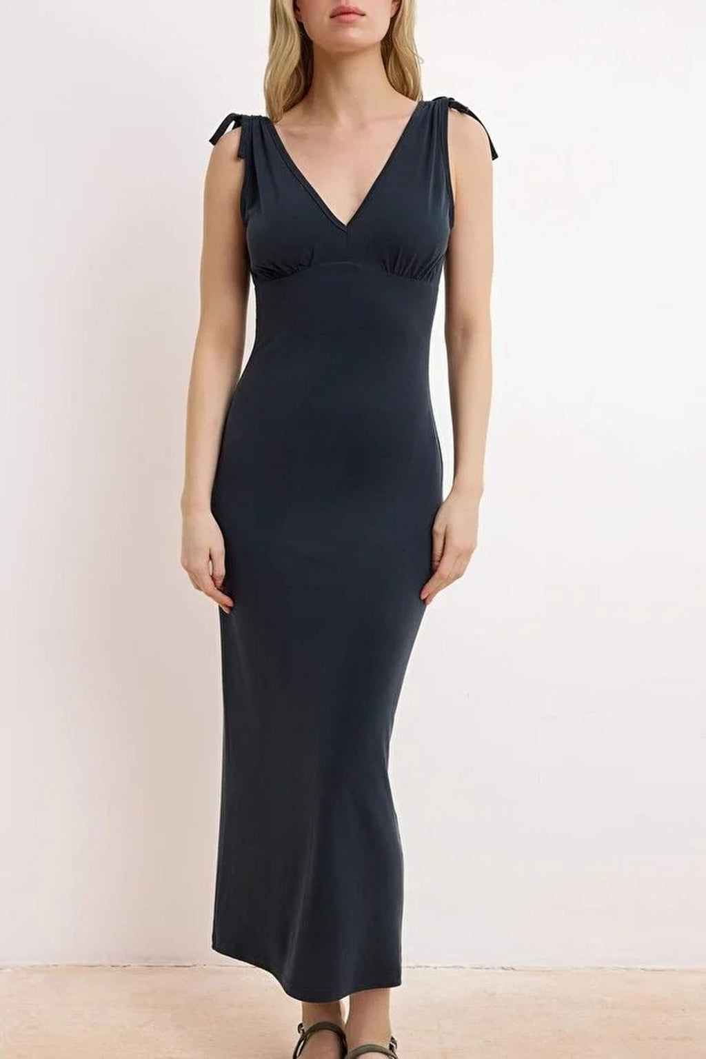 Bodycon V-Neck Sleeveless Tie-Detail Modal Knit Dress