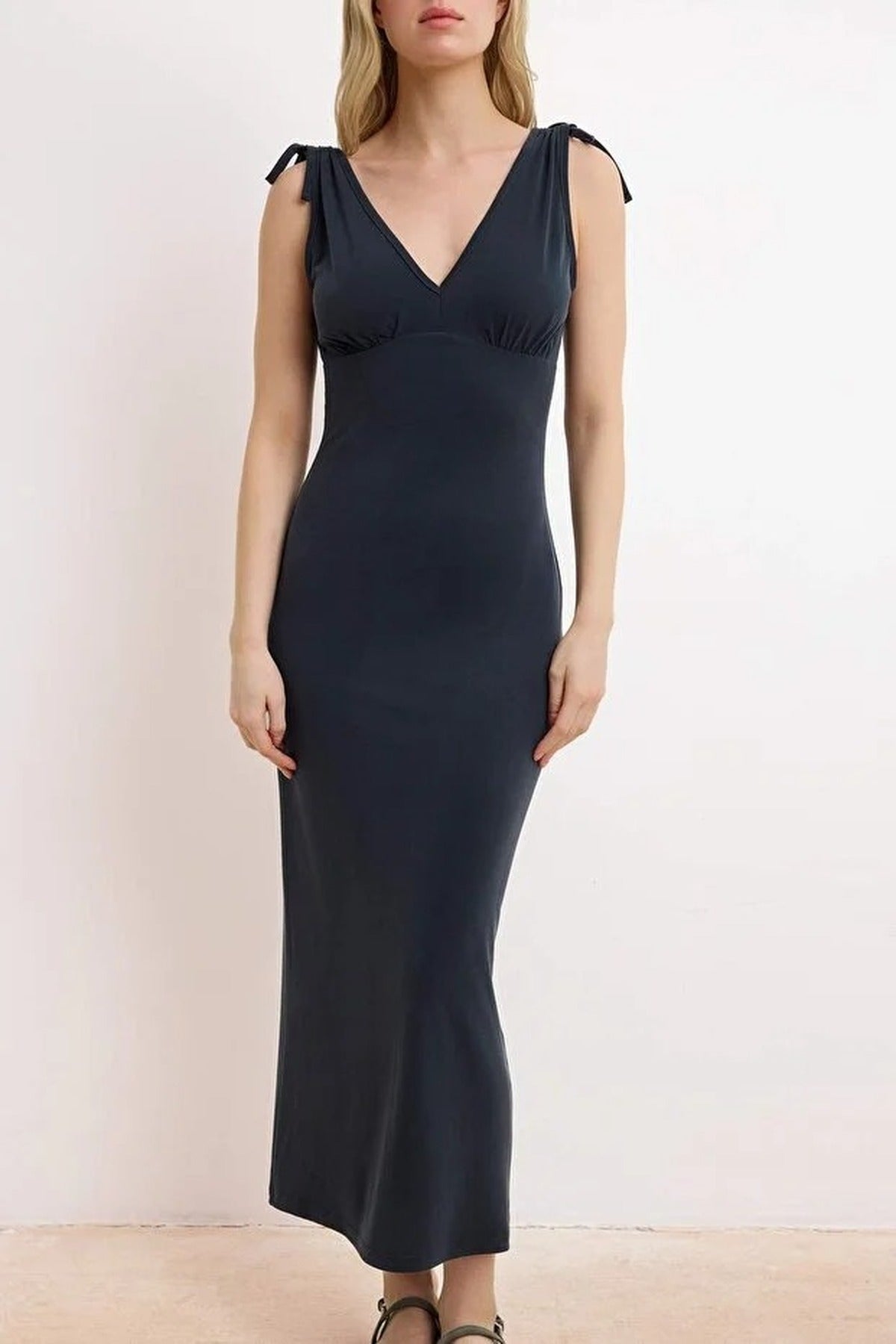 Bodycon V-Neck Sleeveless Tie-Detail Modal Knit Dress