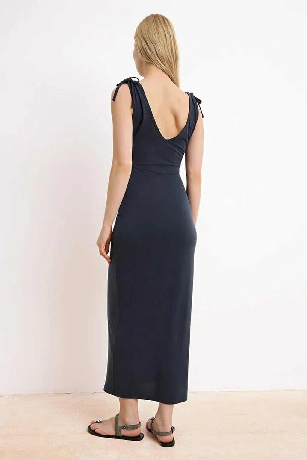 Bodycon V-Neck Sleeveless Tie-Detail Modal Knit Dress