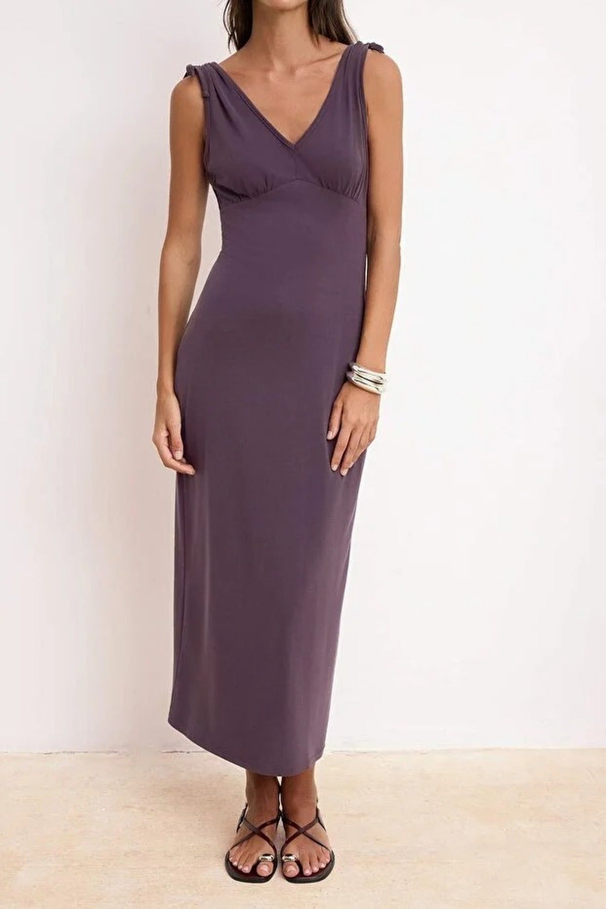 Bodycon V-Neck Sleeveless Tie-Detail Modal Knit Dress