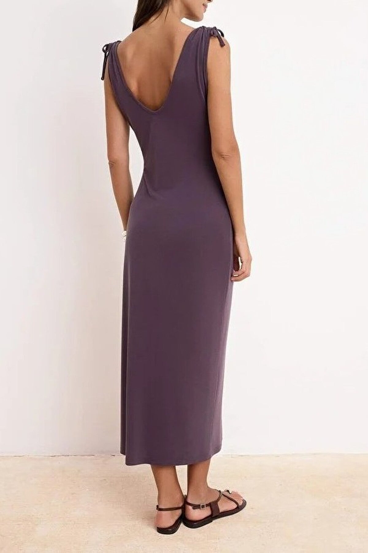 Bodycon V-Neck Sleeveless Tie-Detail Modal Knit Dress
