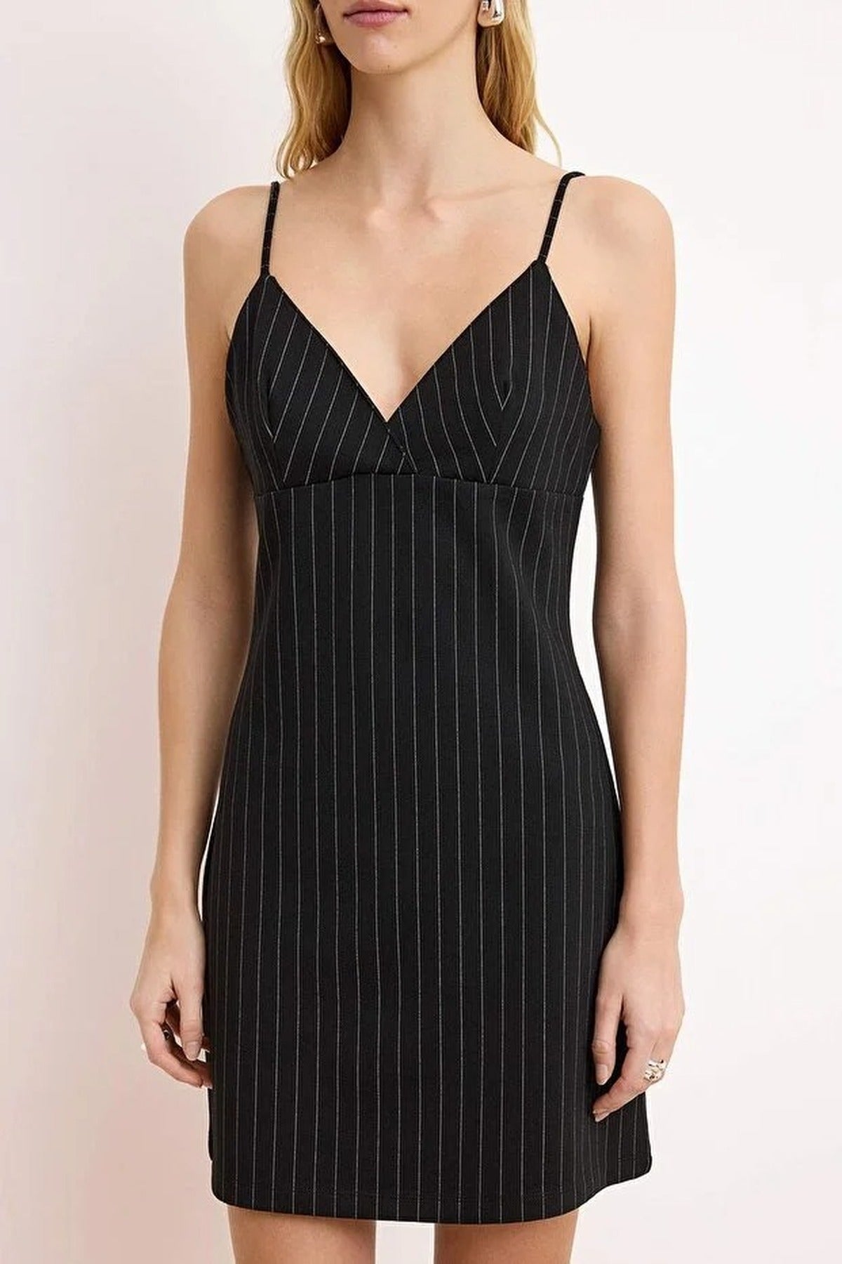 Striped A-Line V-Neck Thin Strap Sleeveless Knit Dress