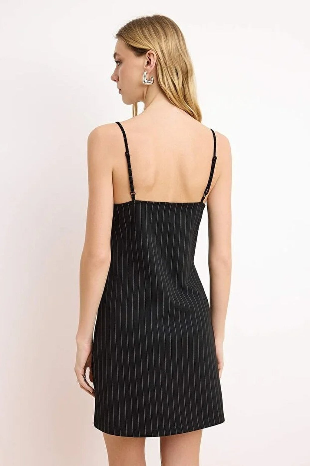 Striped A-Line V-Neck Thin Strap Sleeveless Knit Dress