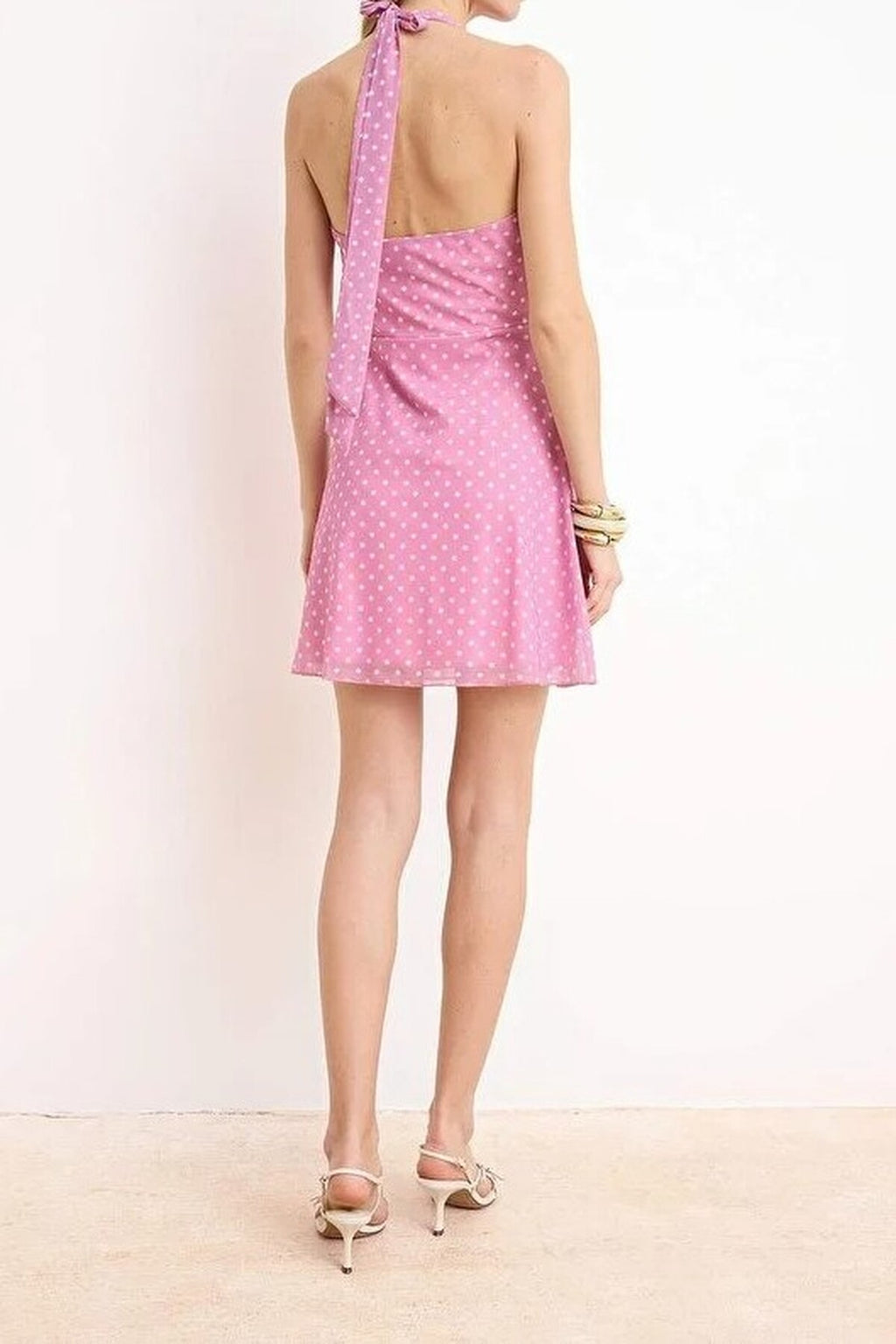 Polka Dot A-Line Mini Tulle Knit Dress with Stitching Detail
