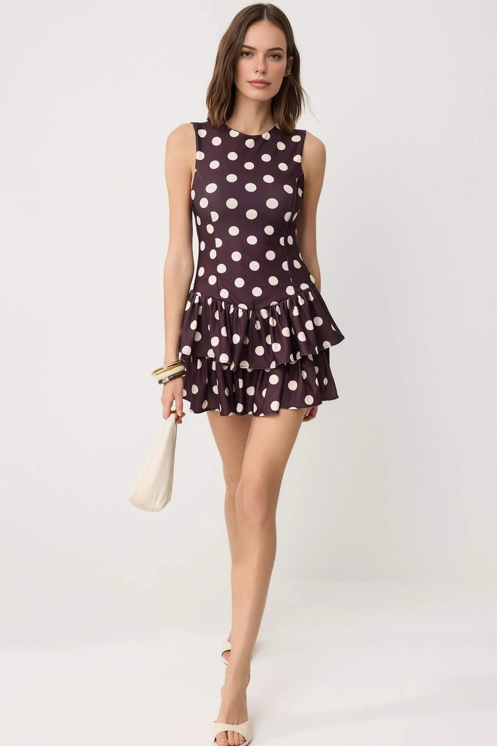 Polka Dot Sleeveless Satin Lined Shorts Frill Skater Dress