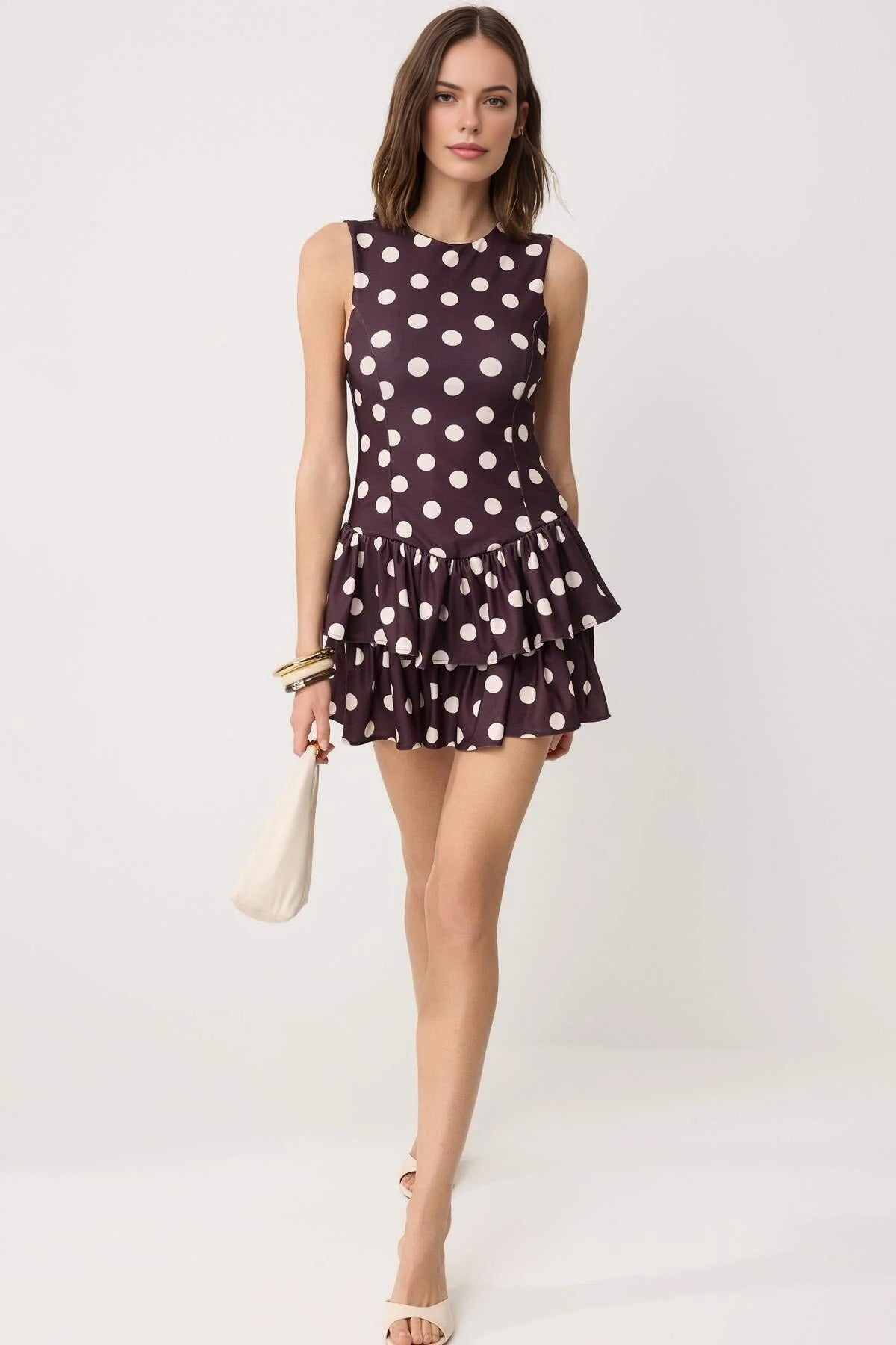 Polka Dot Sleeveless Satin Lined Shorts Frill Skater Dress