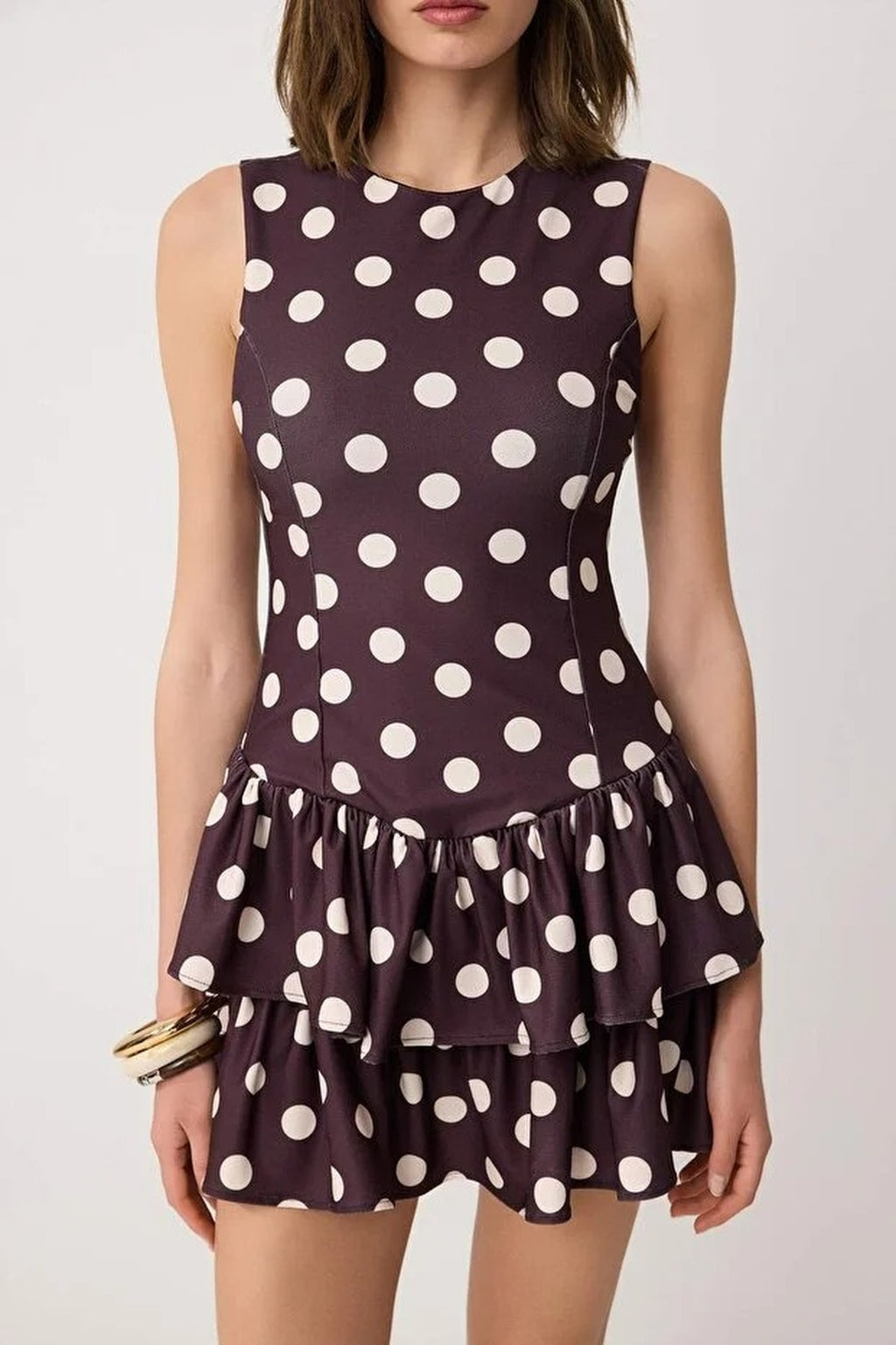 Polka Dot Sleeveless Satin Lined Shorts Frill Skater Dress