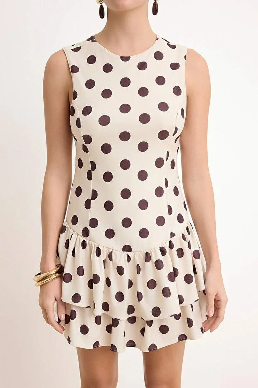 Polka Dot Sleeveless Satin Lined Shorts Frill Skater Dress