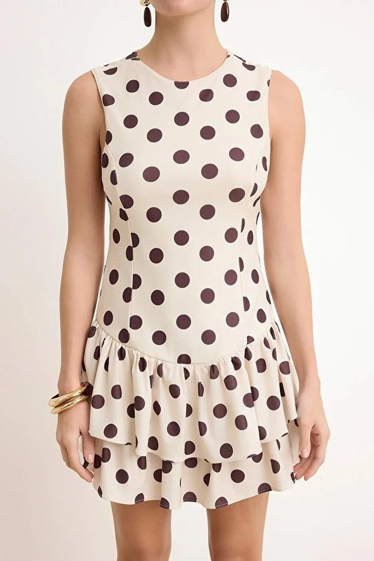 Polka Dot Sleeveless Satin Lined Shorts Frill Skater Dress
