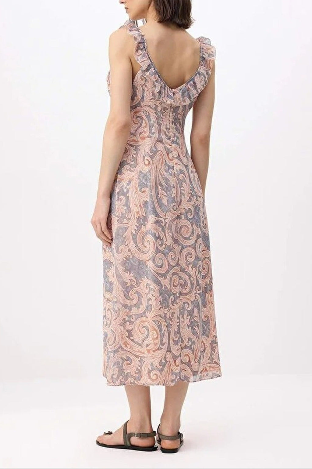 Shawl Patterned Chiffon Lined Midi Woven Dress