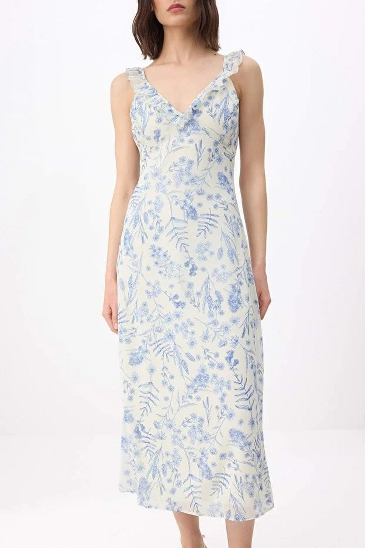 Floral Chiffon Lined Midi Woven Dress