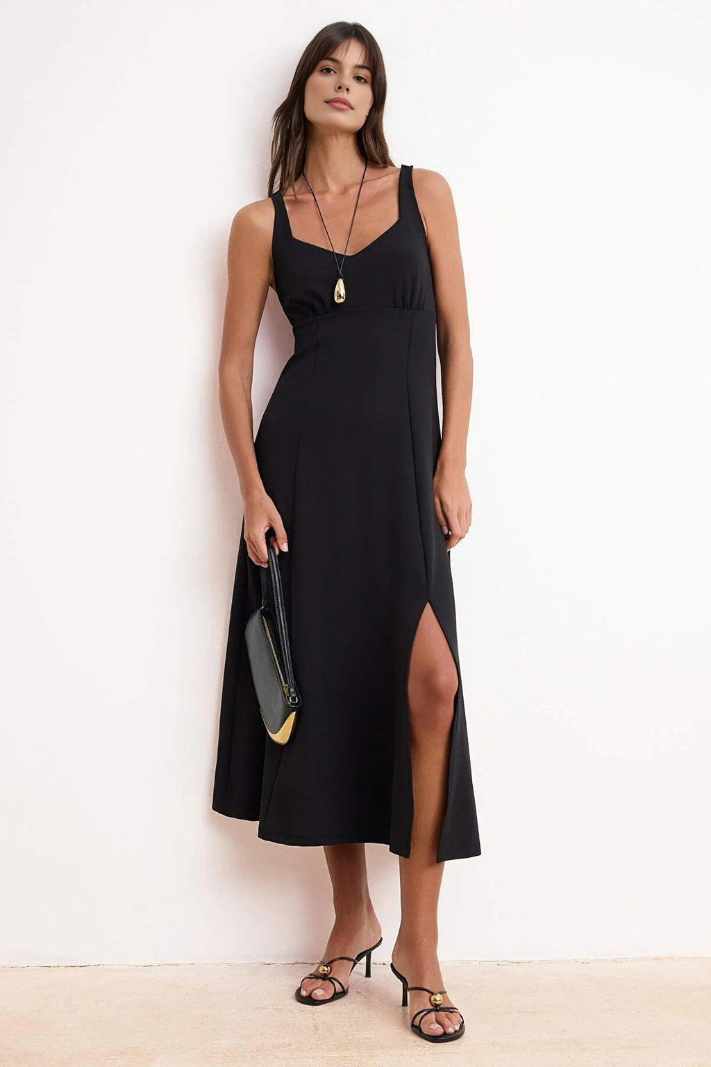 Heart Neck Maxi Scuba Crepe Knit Dress