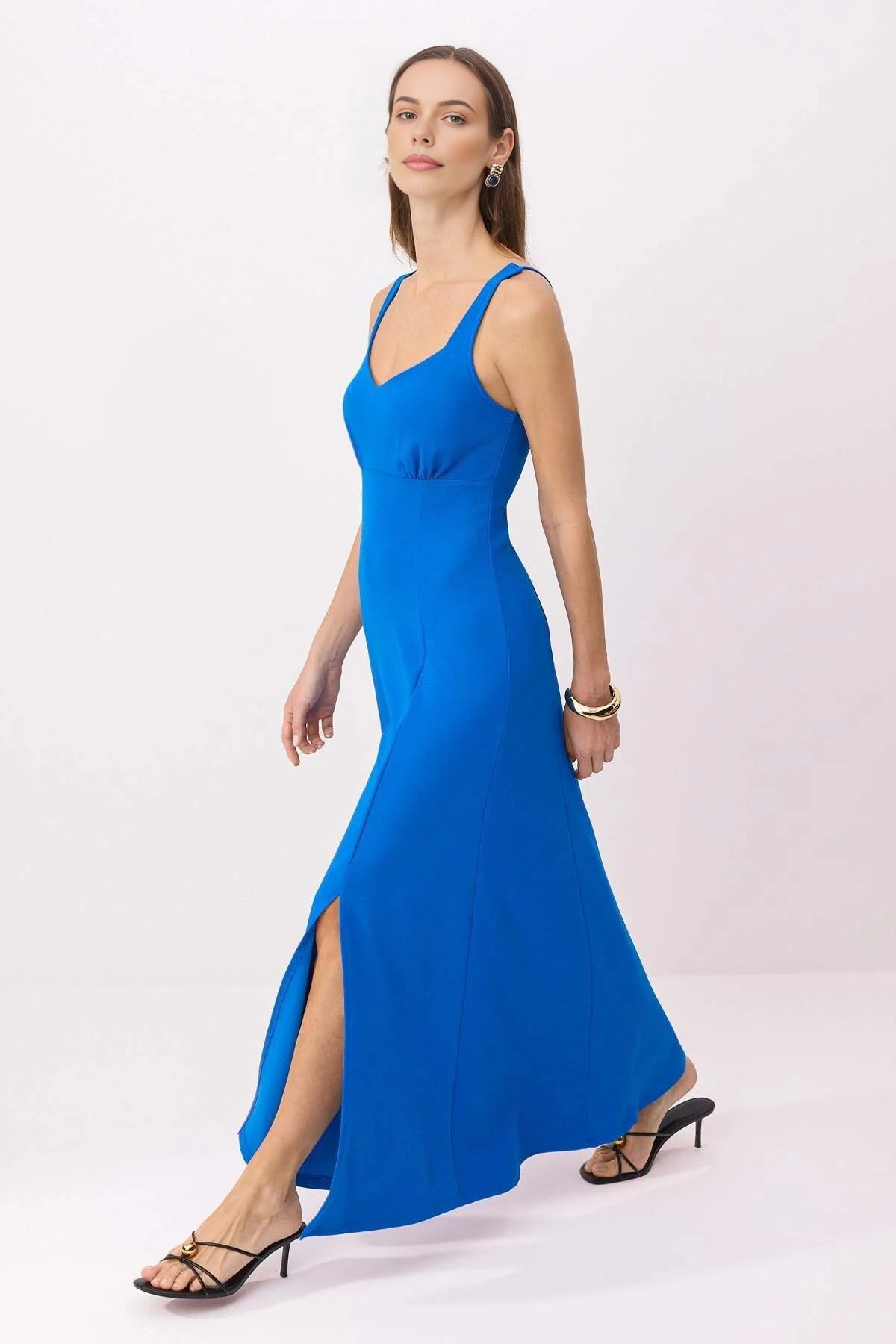 Heart Neck Maxi Scuba Crepe Knit Dress