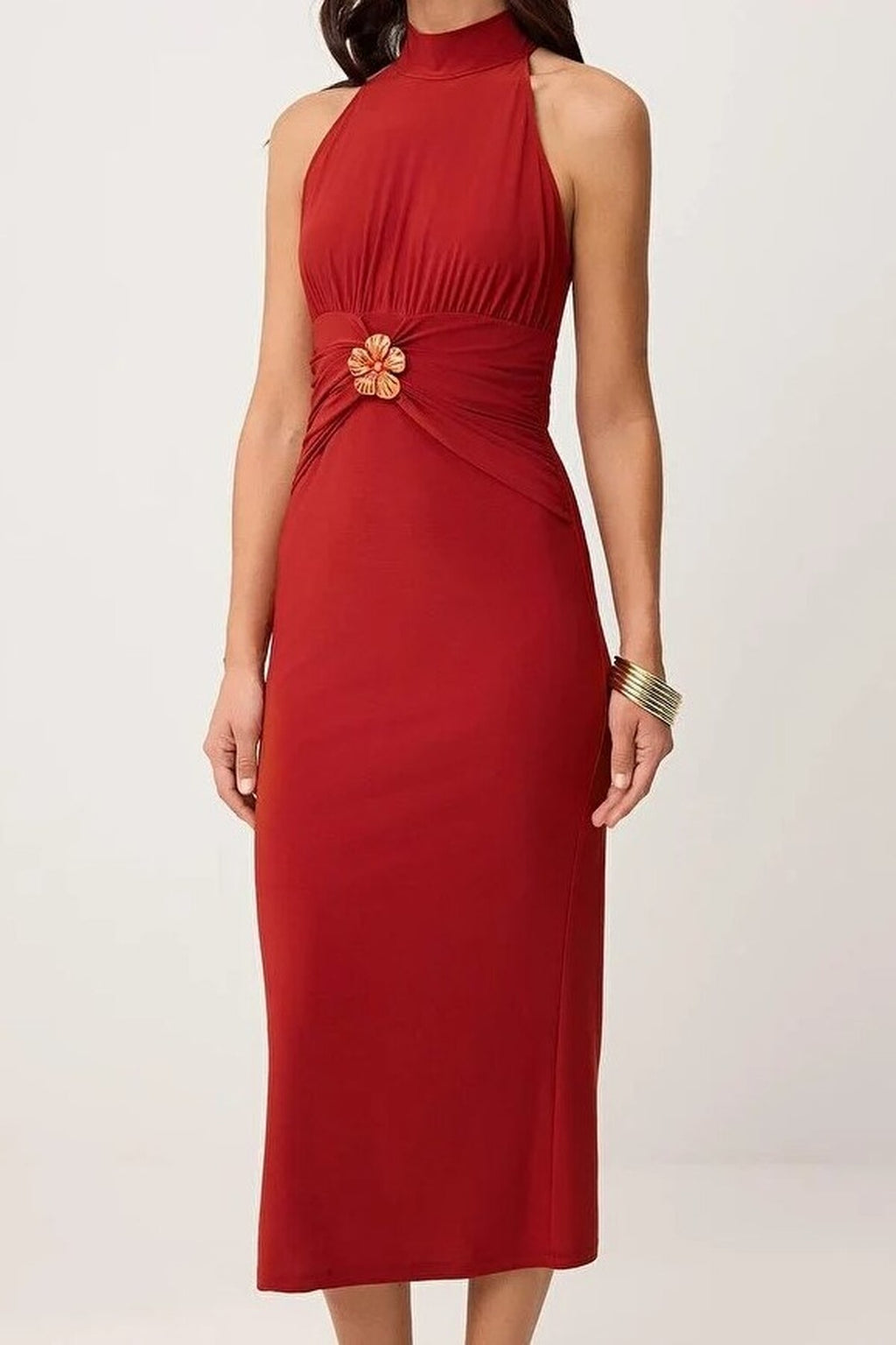 Halter Neck Midi Stretch Knit Dress