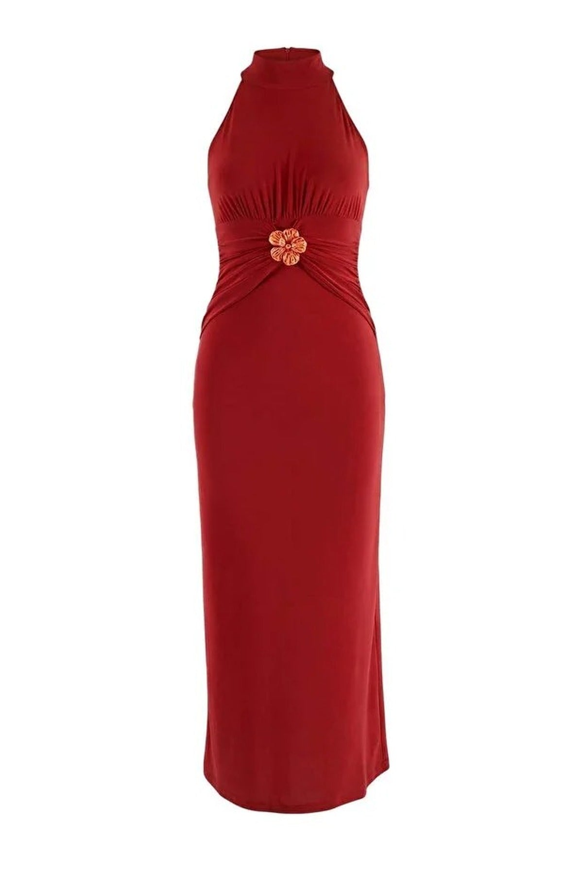 Halter Neck Midi Stretch Knit Dress