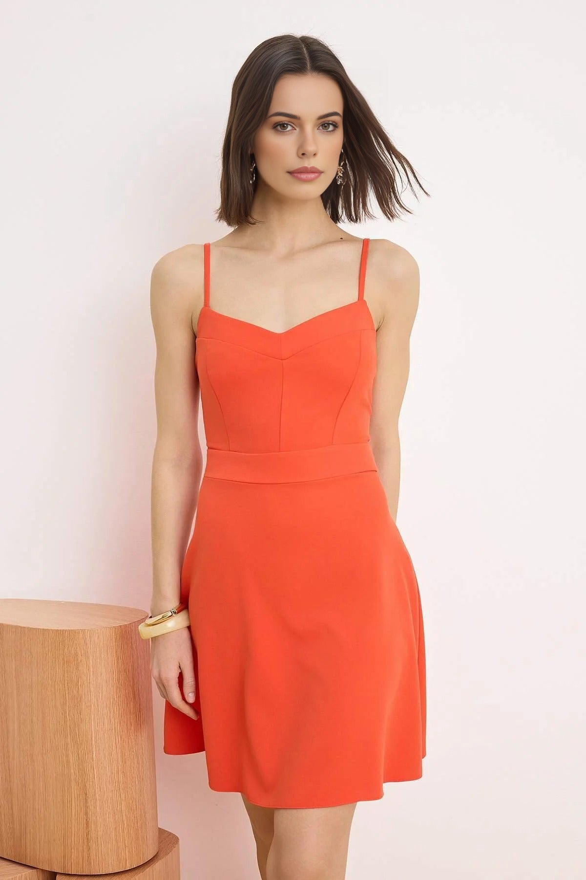 Thin Strap Mini Stretch Woven Dress