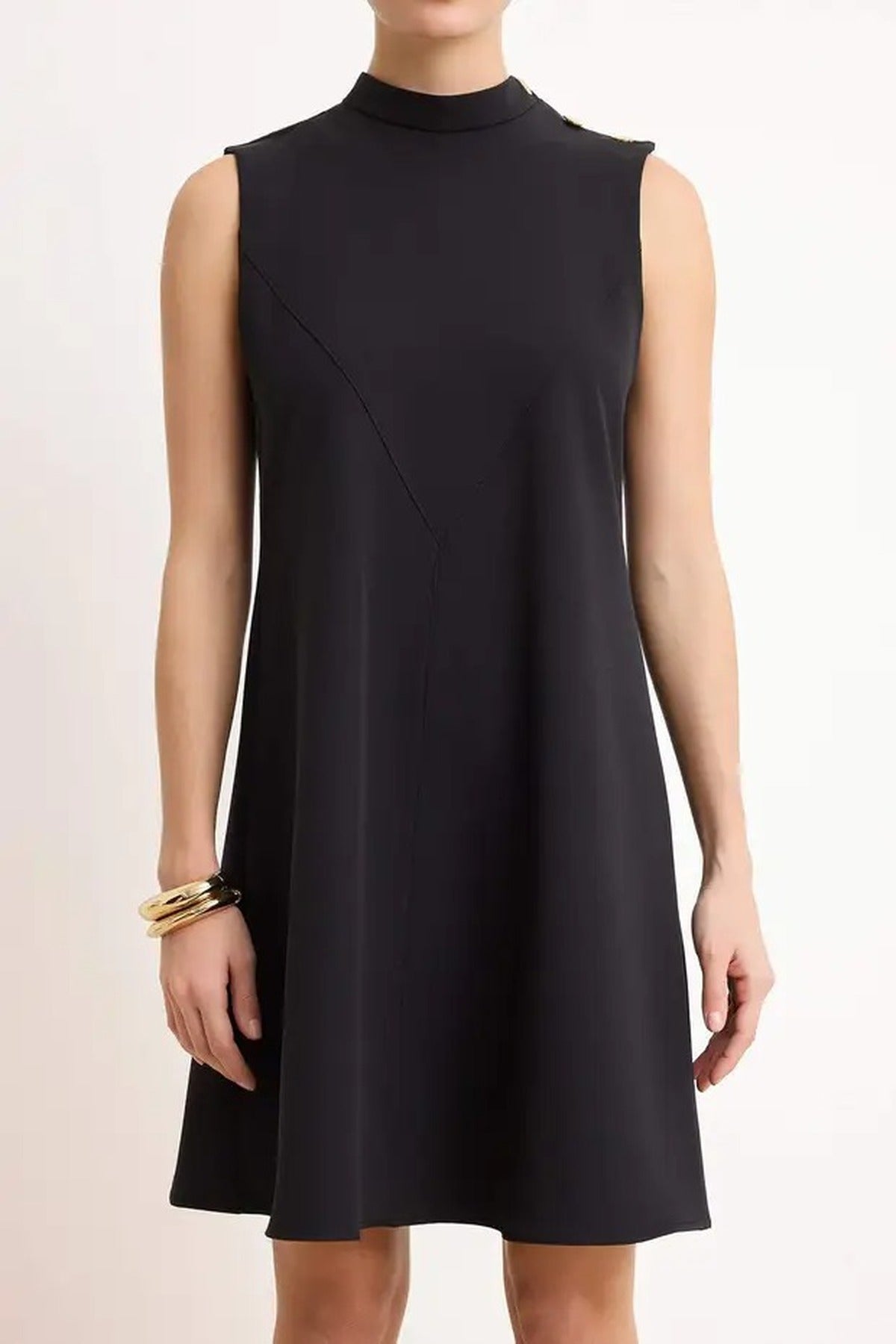 Solid Button Detail Mini Woven Dress