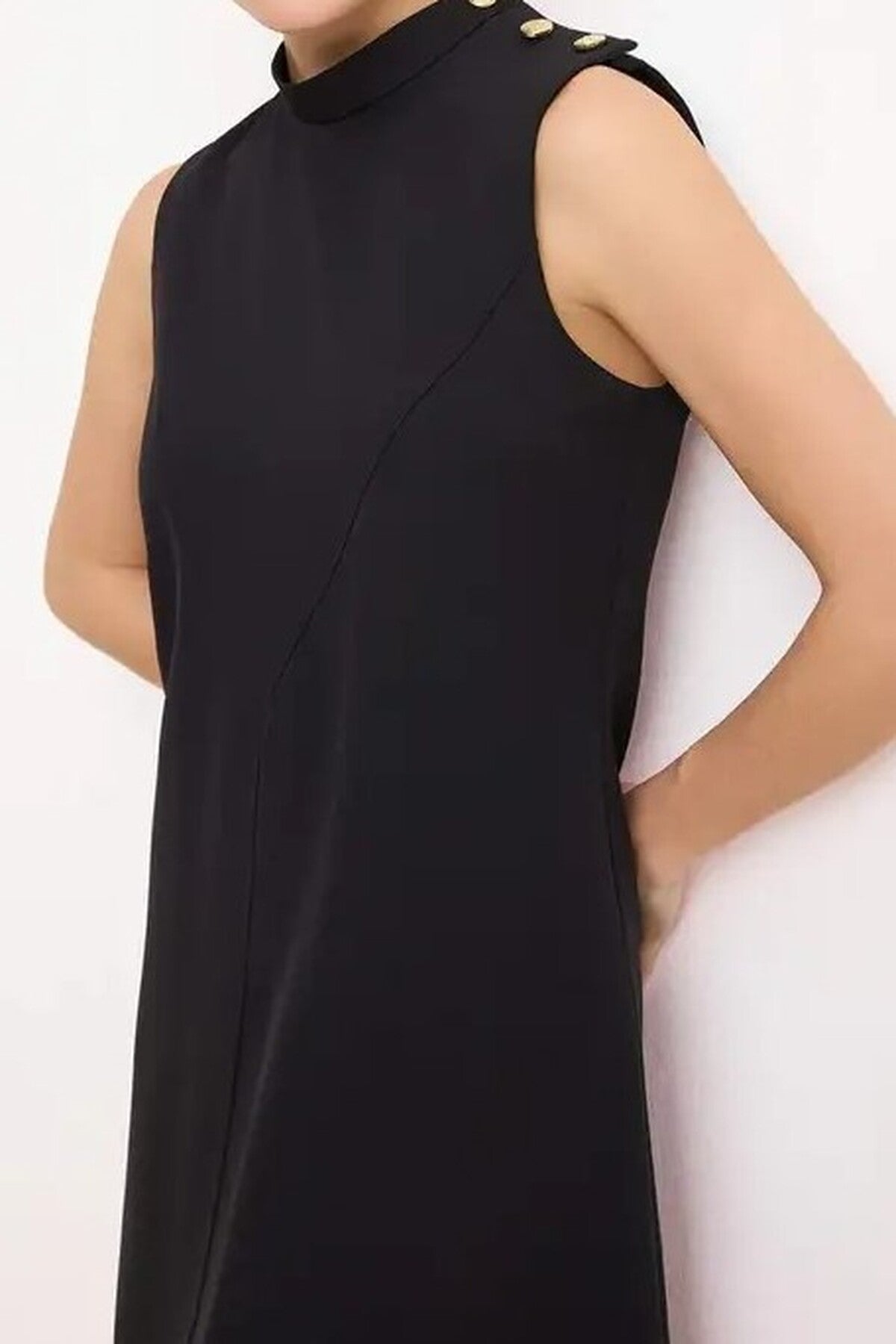 Solid Button Detail Mini Woven Dress