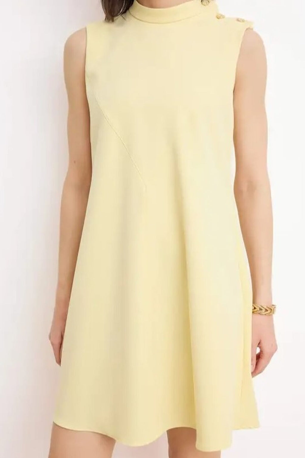 Solid Button Detail Mini Woven Dress