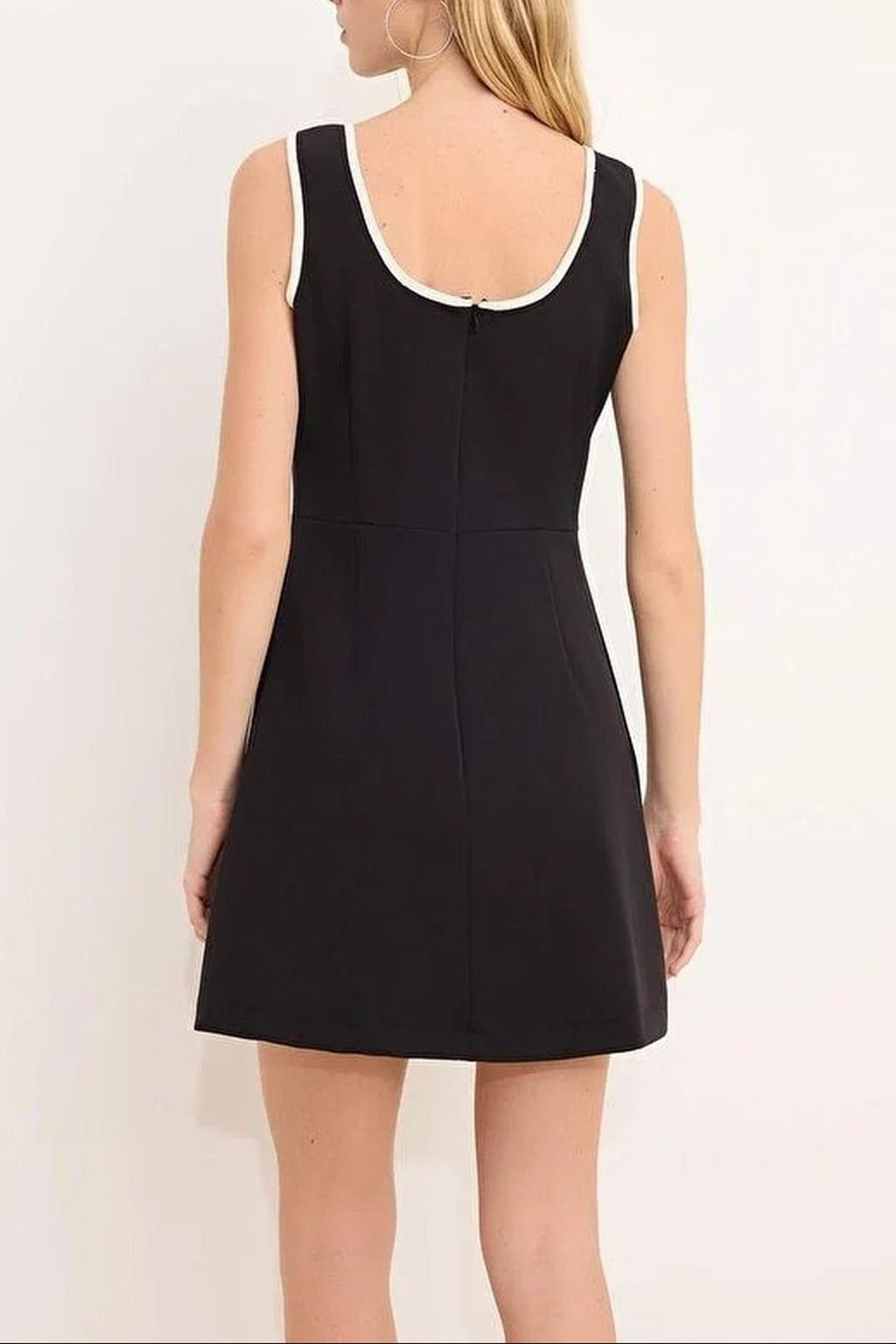 Mini Stretch Woven Dress with Piping Detail