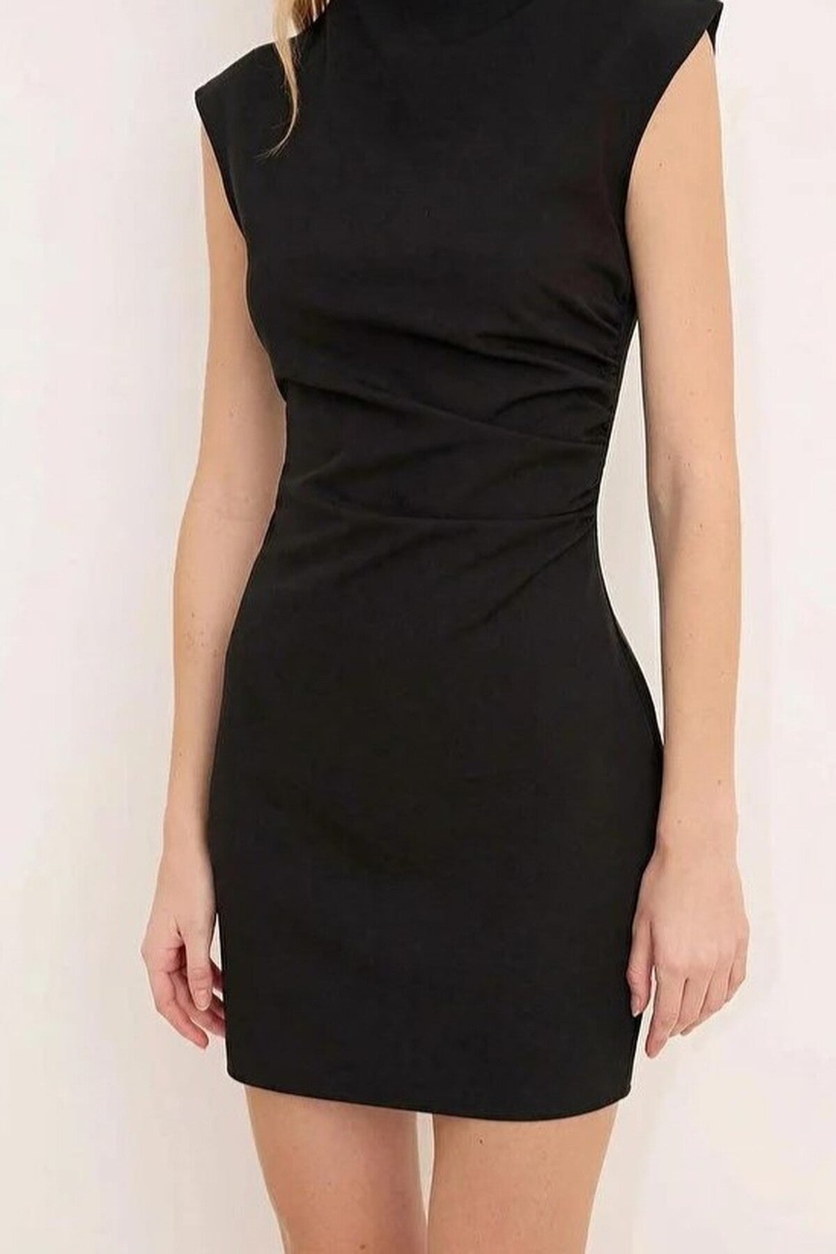 High Neck Mini Stretchy Woven Dress
