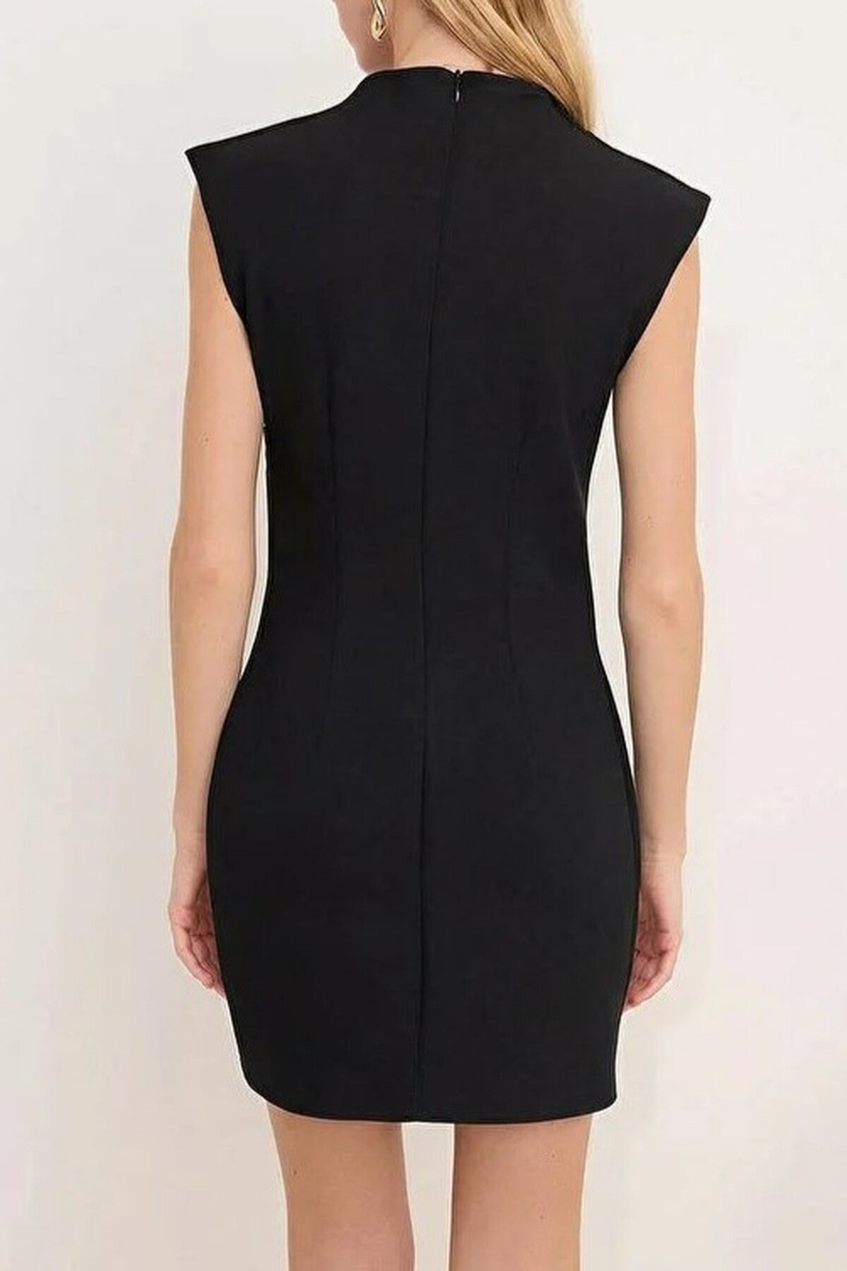High Neck Mini Stretchy Woven Dress