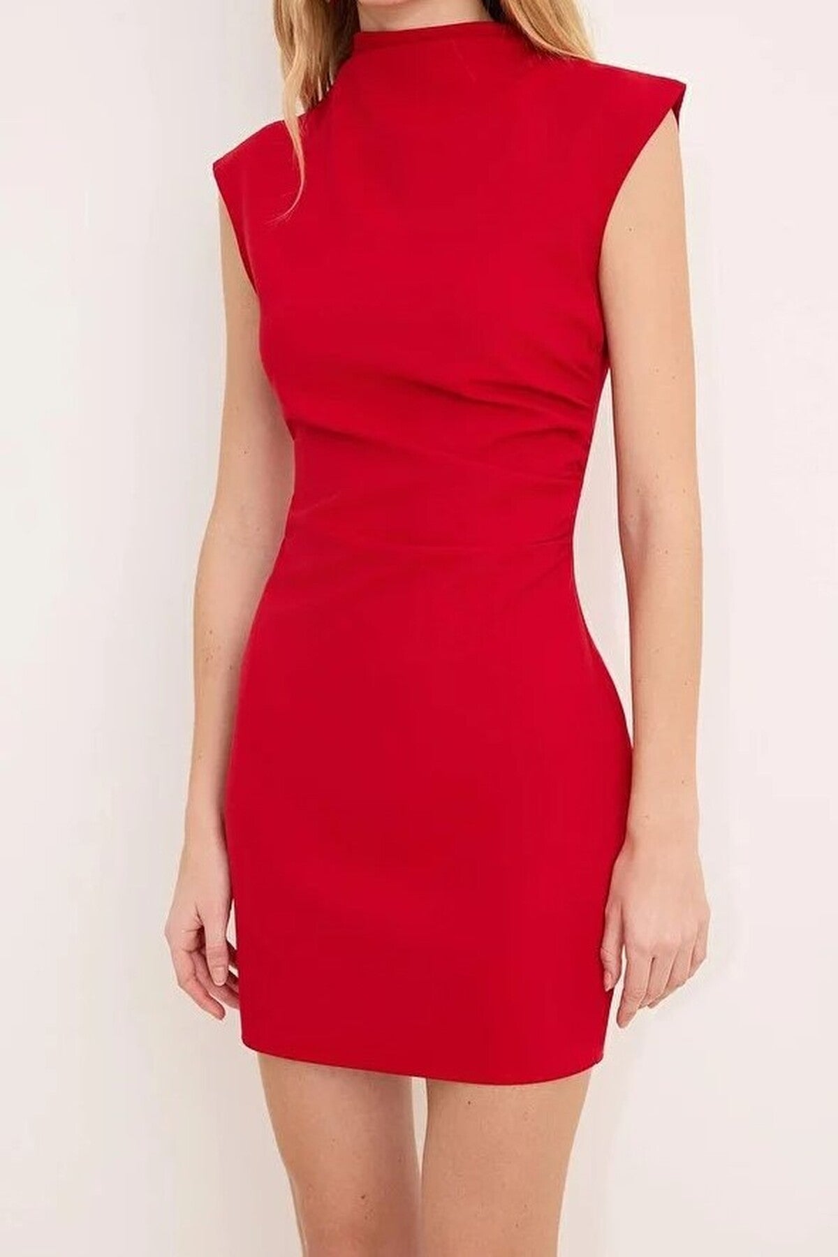 High Neck Mini Stretchy Woven Dress