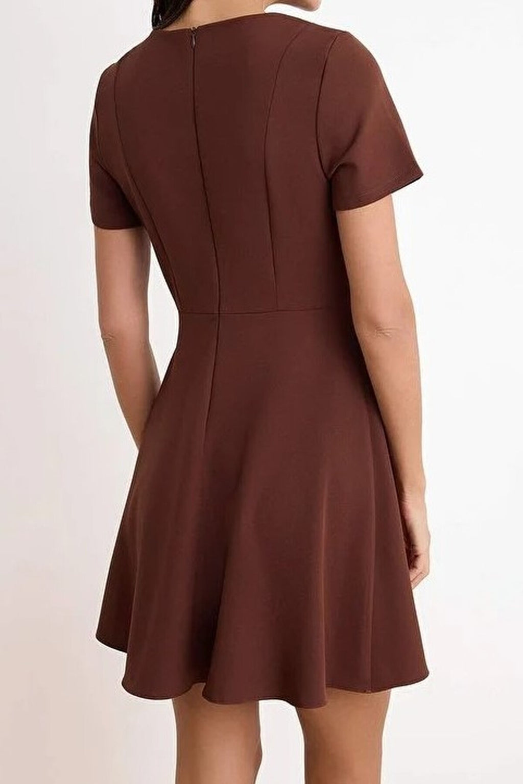 Waist-Fronted Short Sleeved Mini Stretch Woven Dress