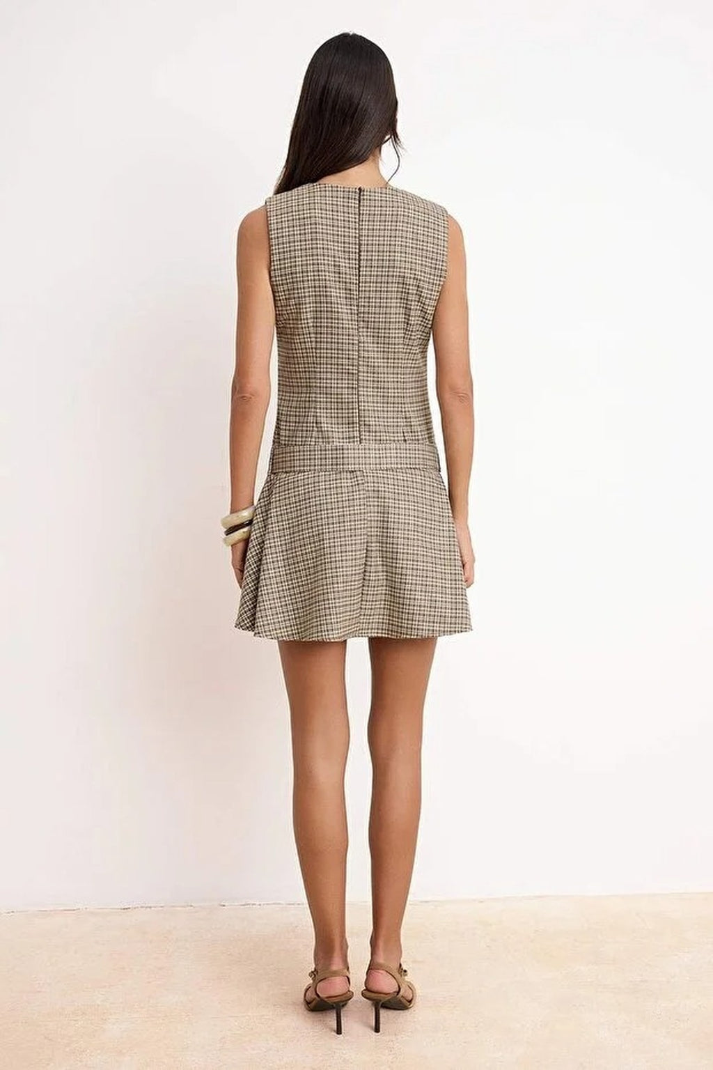 Belt Detail Plaid Mini Woven Dress