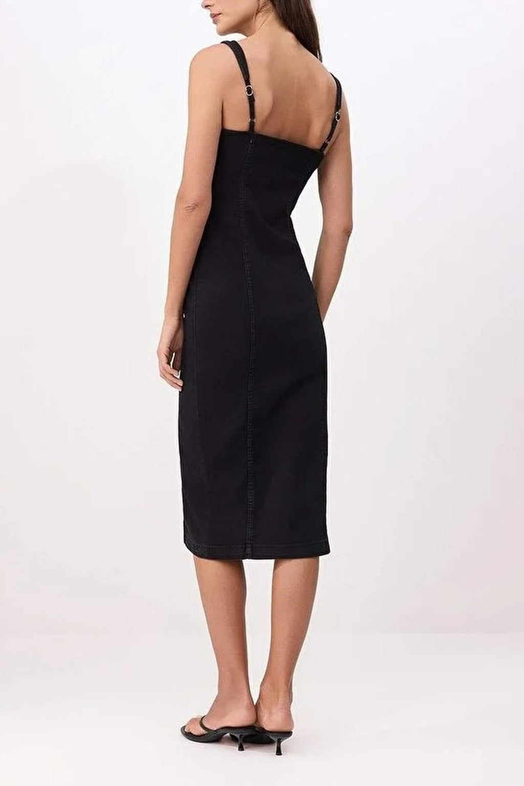 Button Detail Medium Stretch Midi Denim Dress