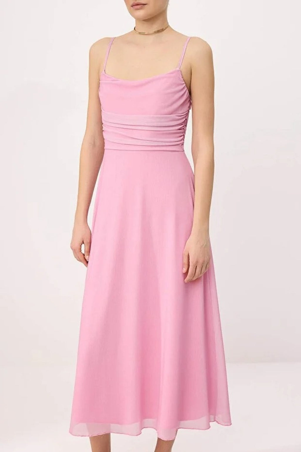 A-Line Pool Neck Thin Strap Tulle Knit Dress