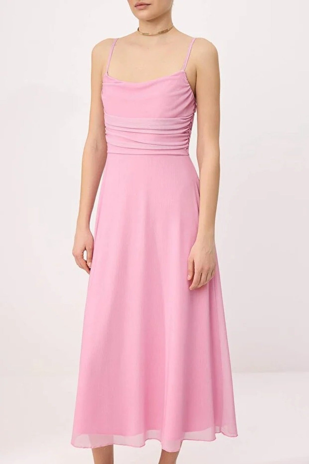 A-Line Pool Neck Thin Strap Tulle Knit Dress