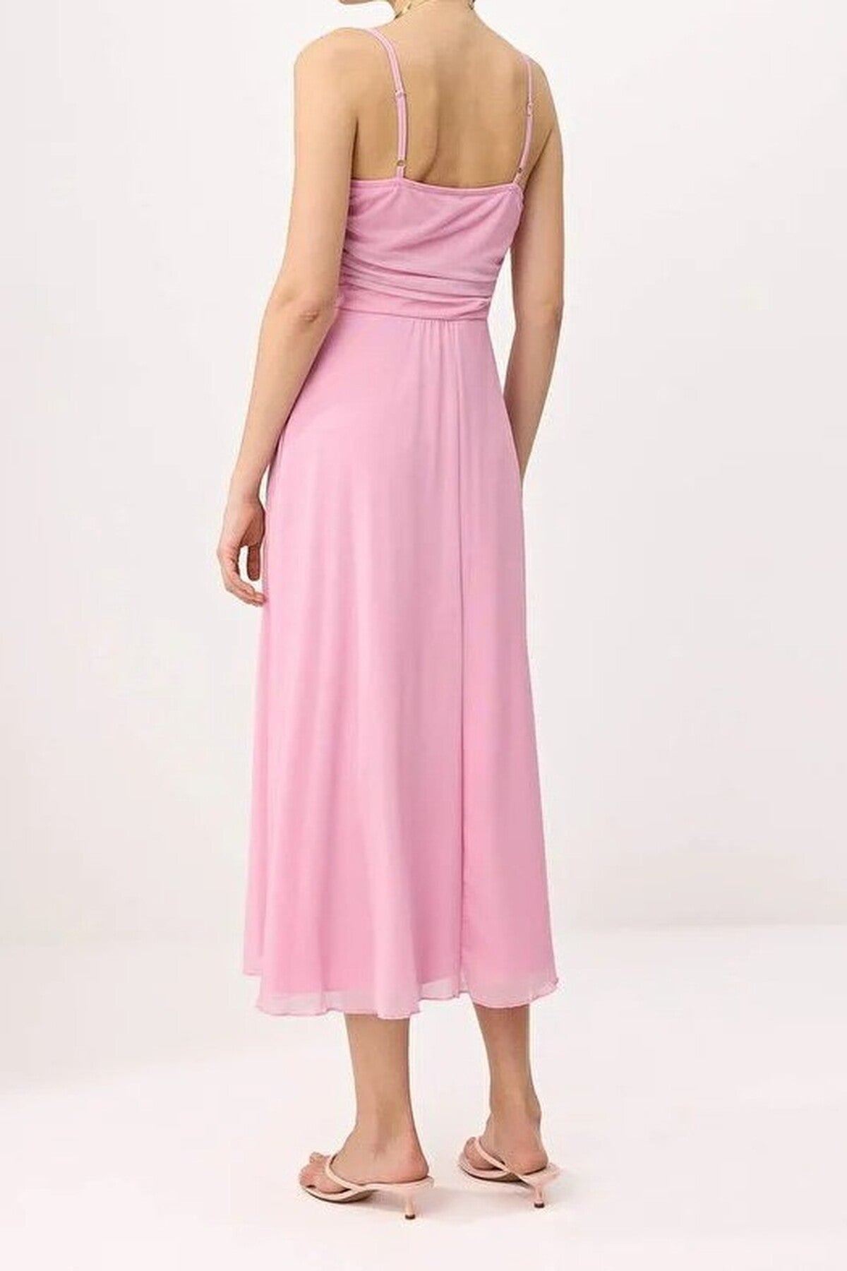 A-Line Pool Neck Thin Strap Tulle Knit Dress