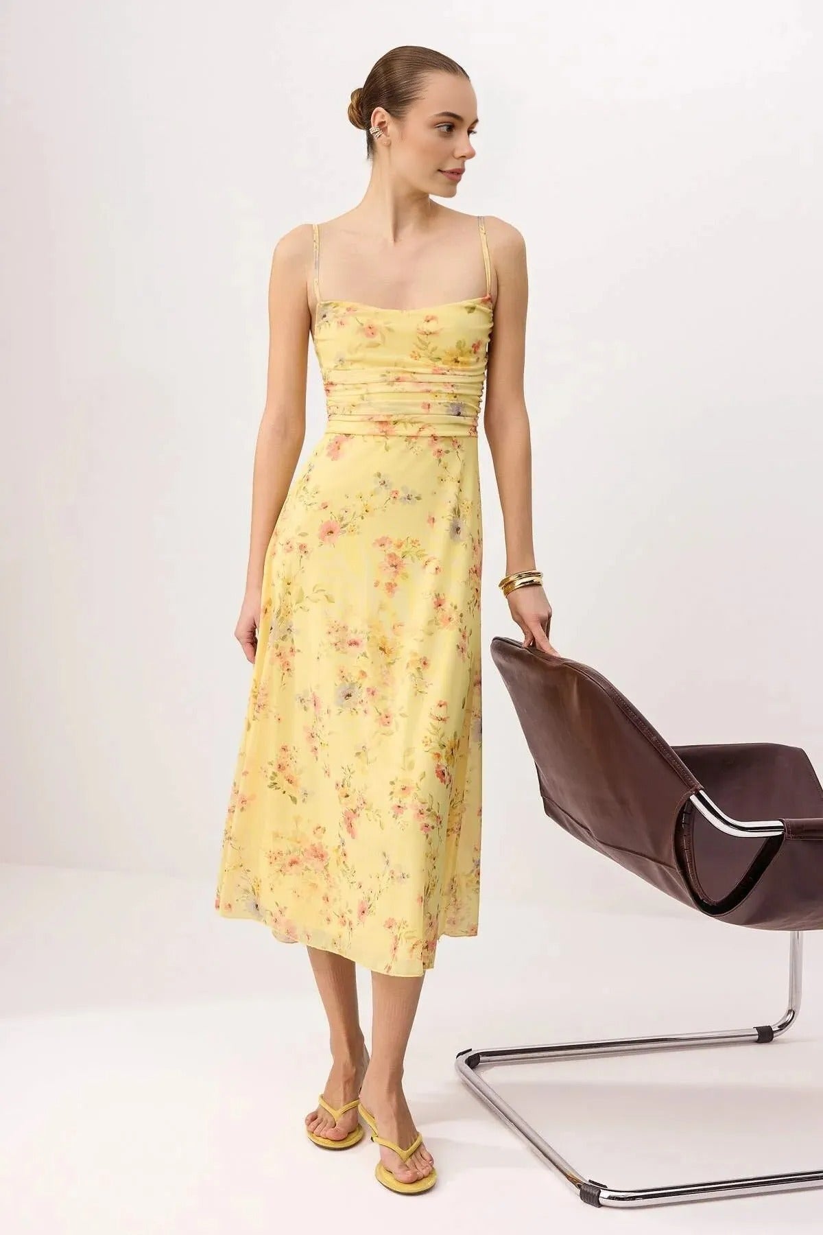 A-Line Pool Neck Thin Strap Tulle Knit Dress