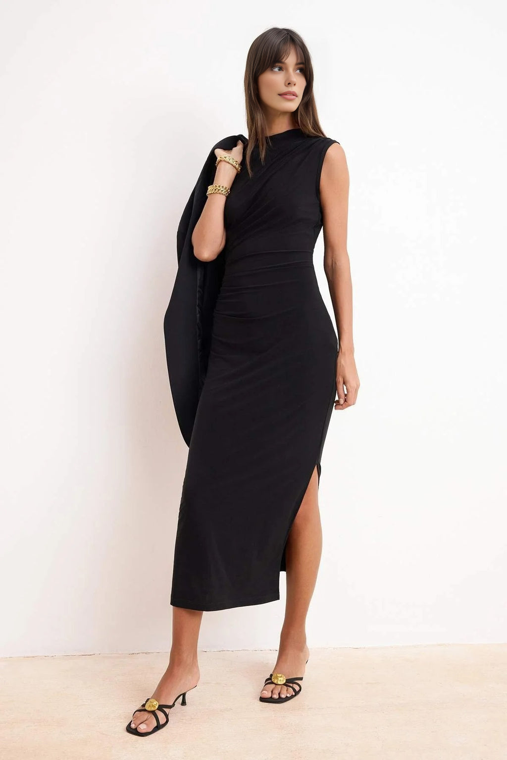 High Neck Sleeveless Midi Dress