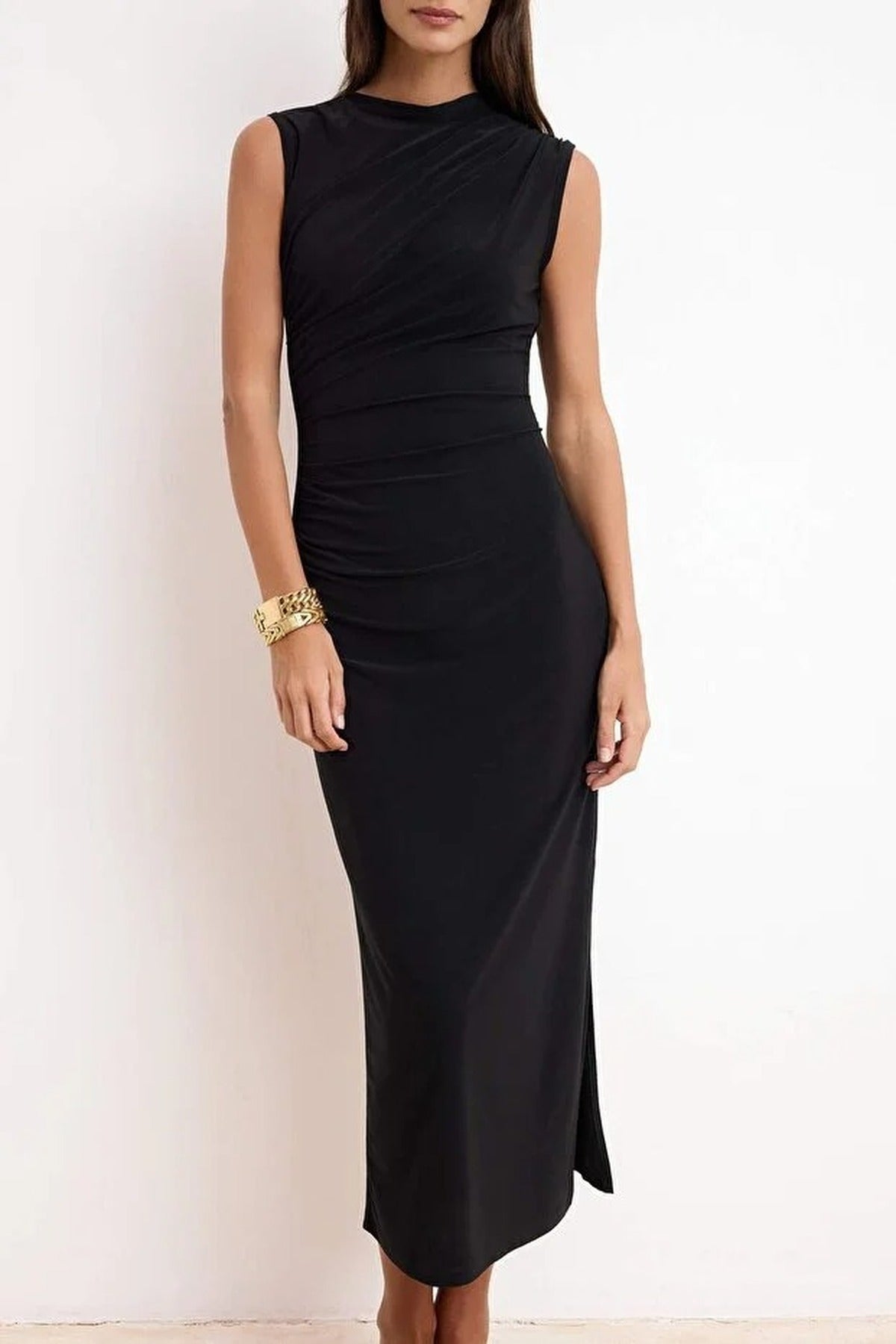 High Neck Sleeveless Midi Dress