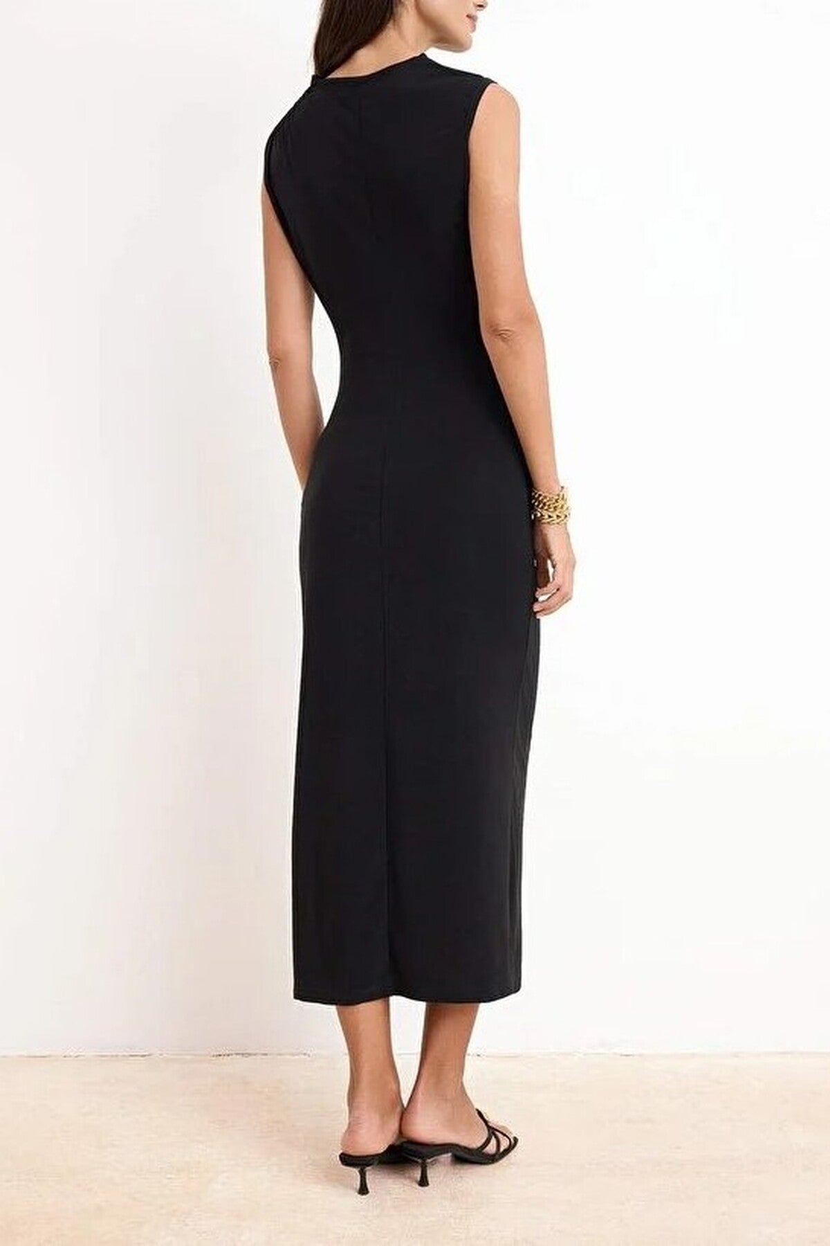 High Neck Sleeveless Midi Dress