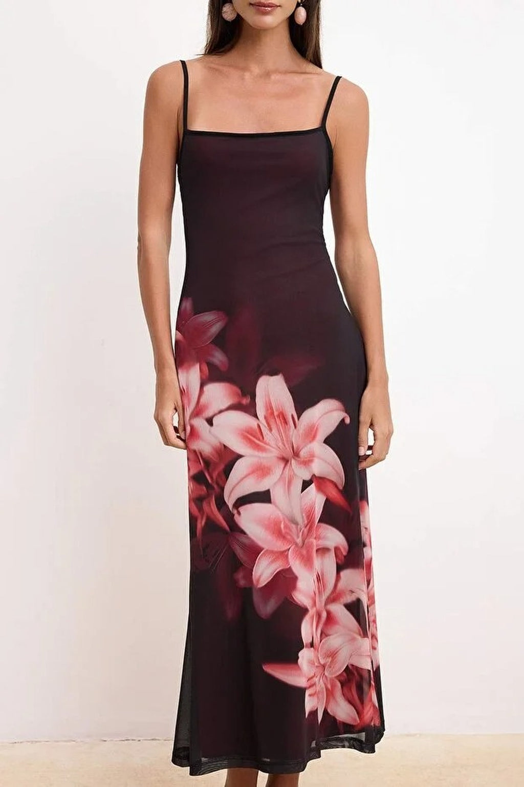 Floral Fishtail Strapless Tulle Knit Dress