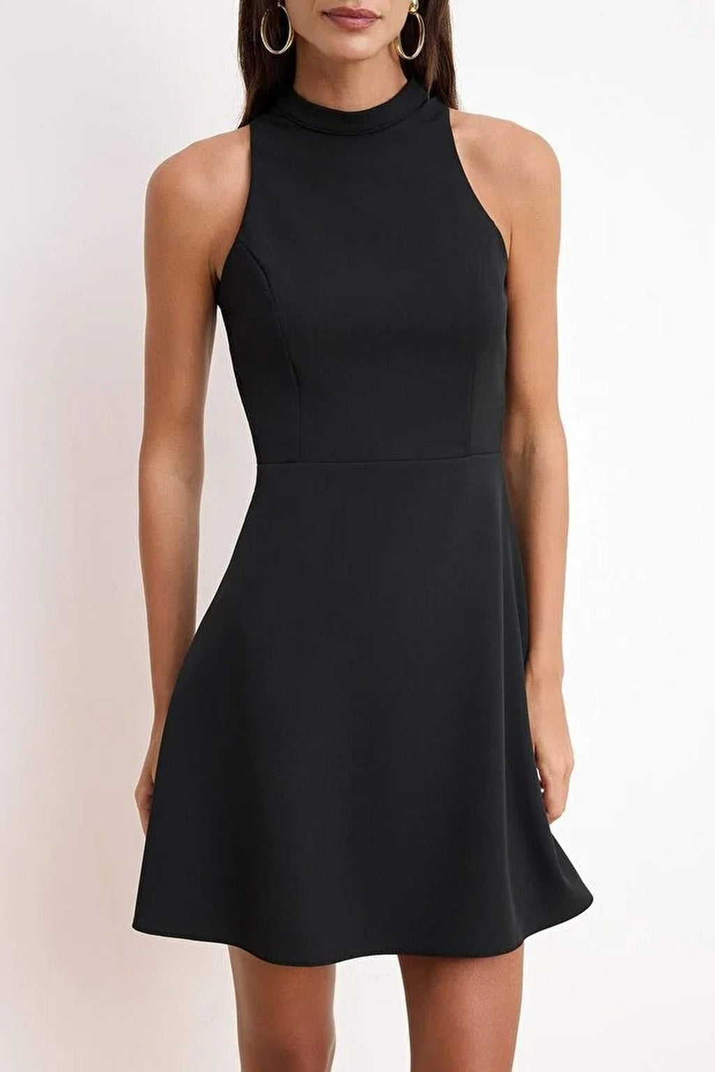 Wardrope Essentials Scoop Neck Lined Short Mini Stretch Woven Dress