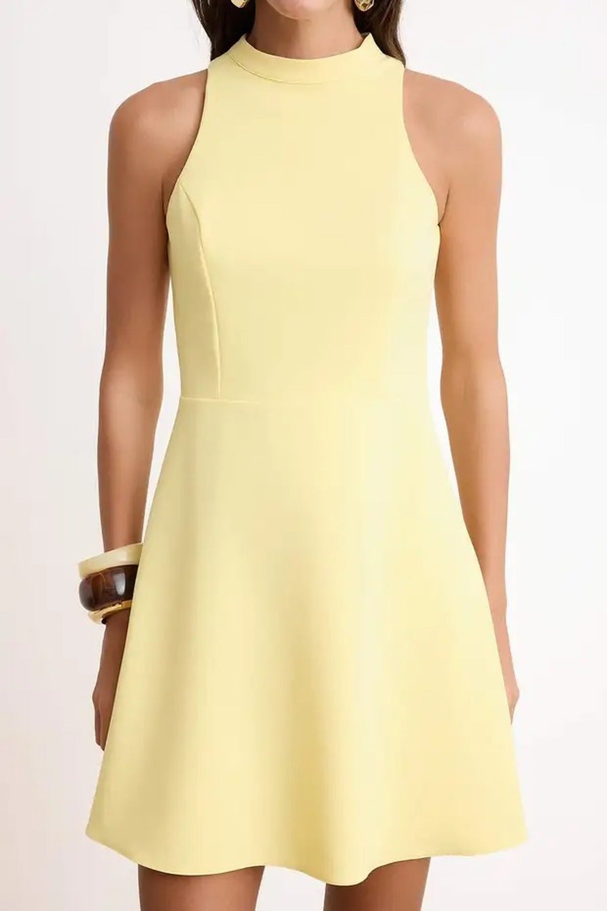 Wardrope Essentials Scoop Neck Lined Short Mini Stretch Woven Dress