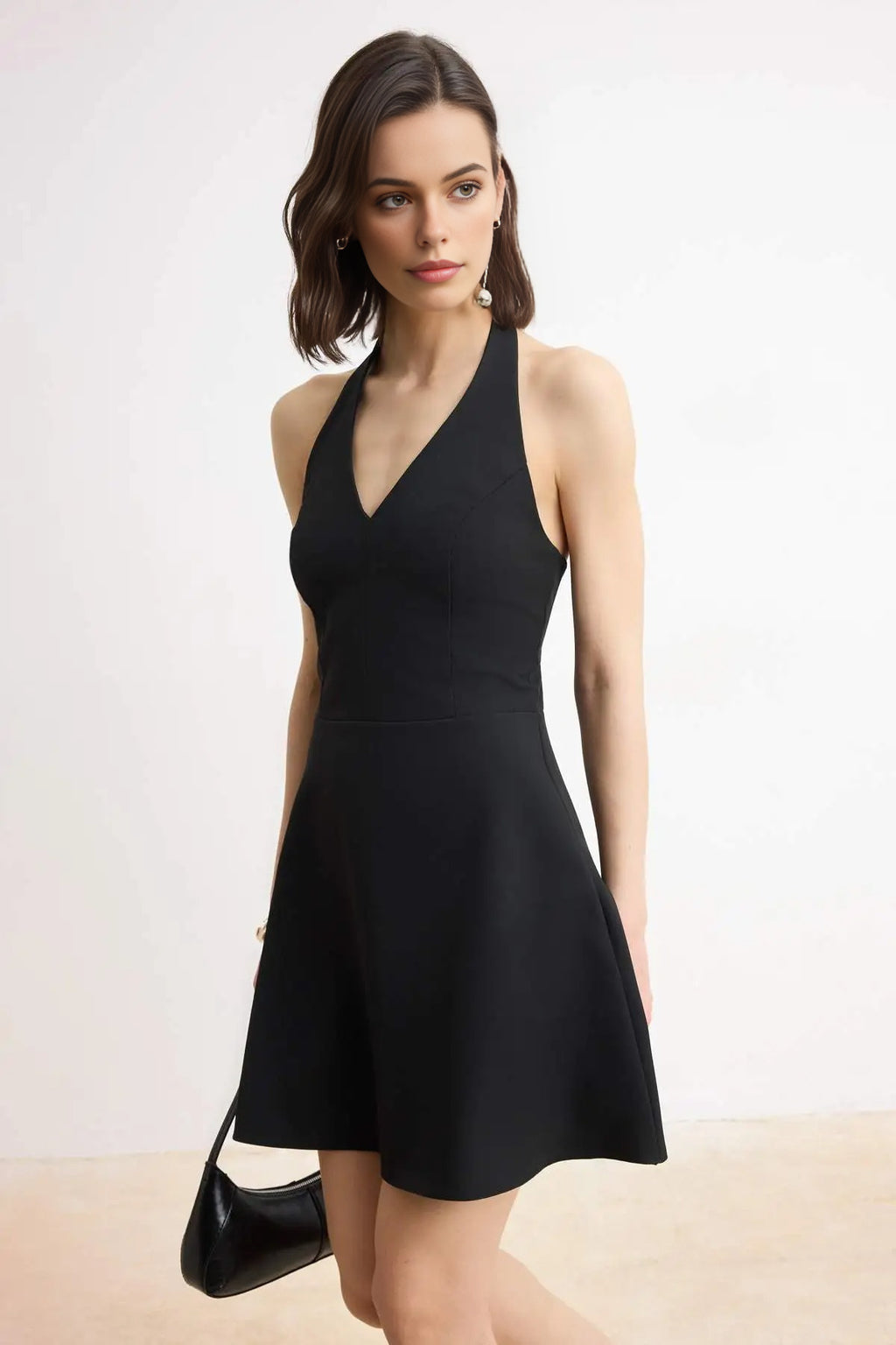 V-Neck Mini Stretchy Woven Dress with Ruffles