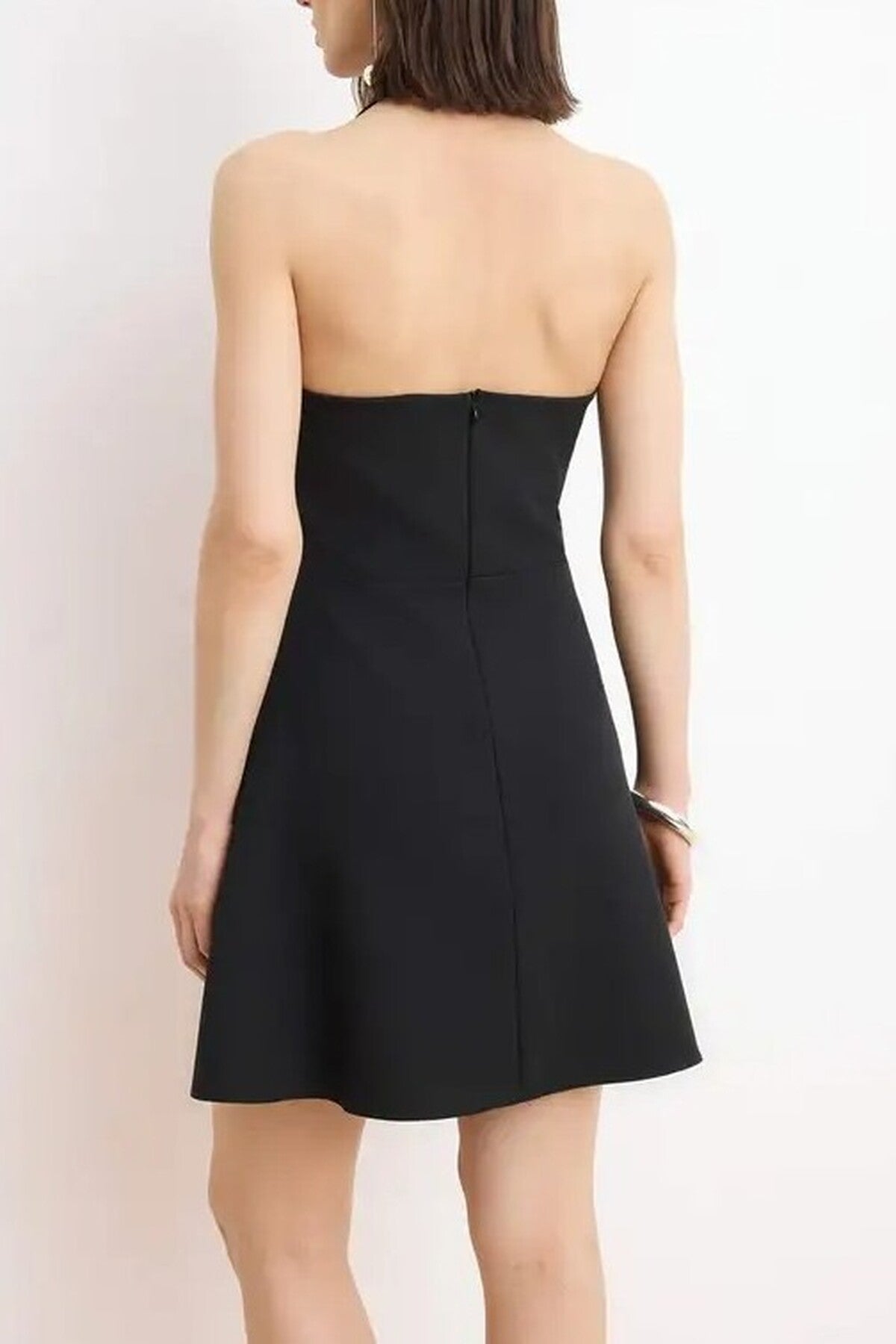 V-Neck Mini Stretchy Woven Dress with Ruffles