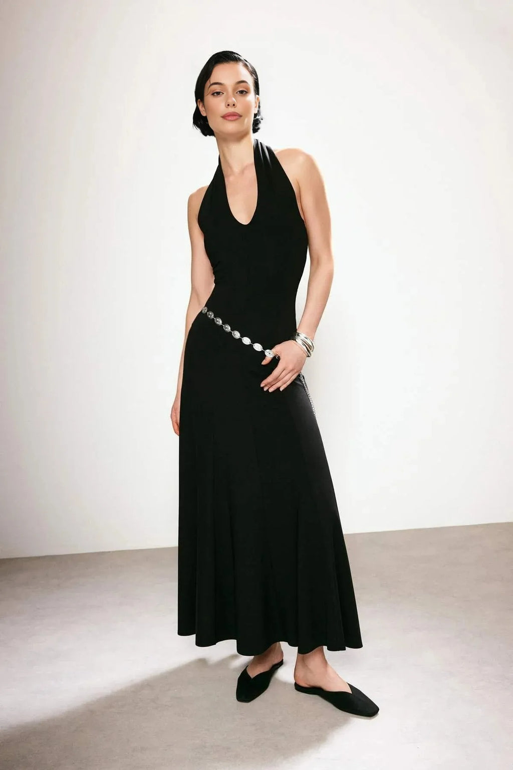 Sleeveless Stretchy Knit Dress with Belt