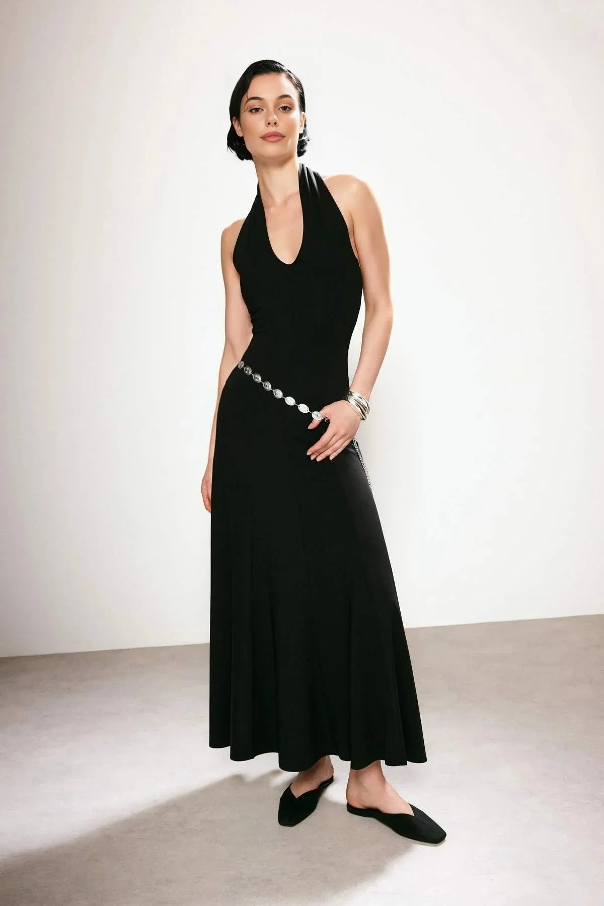 Sleeveless Stretchy Knit Dress with Belt
