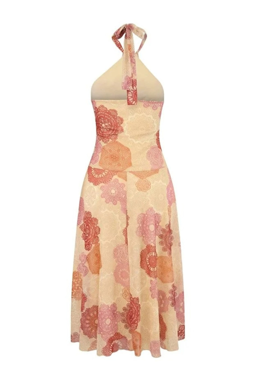 Shawl Pattern Skater Halter Neck Sleeveless Tulle Knit Dress