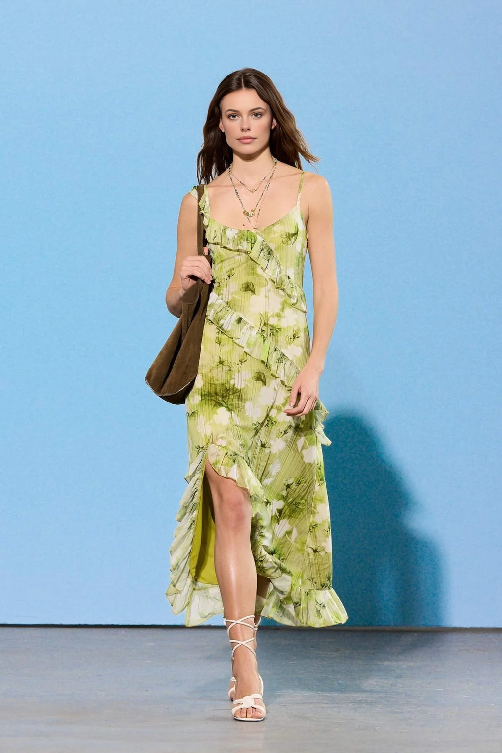 Pool Neck Thin Strap Sleeveless Tulle Knit Dress