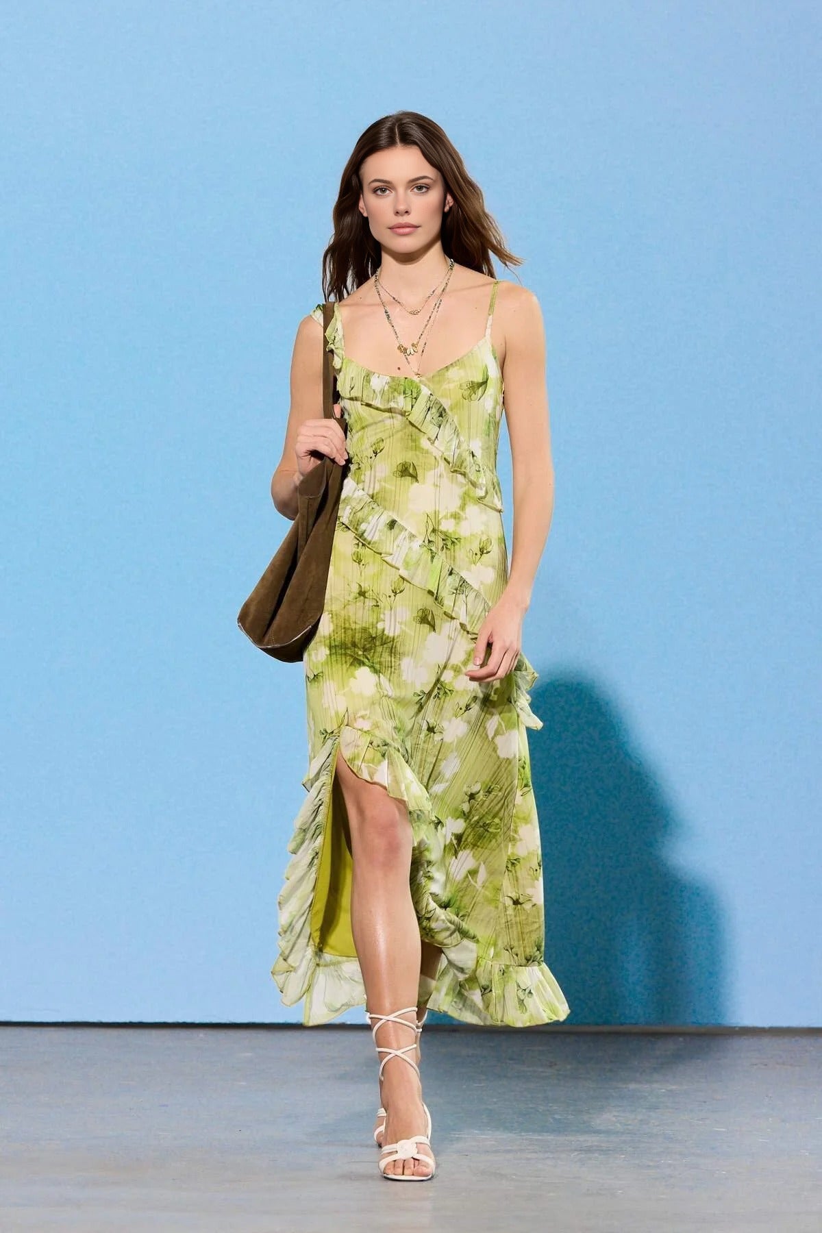 Pool Neck Thin Strap Sleeveless Tulle Knit Dress