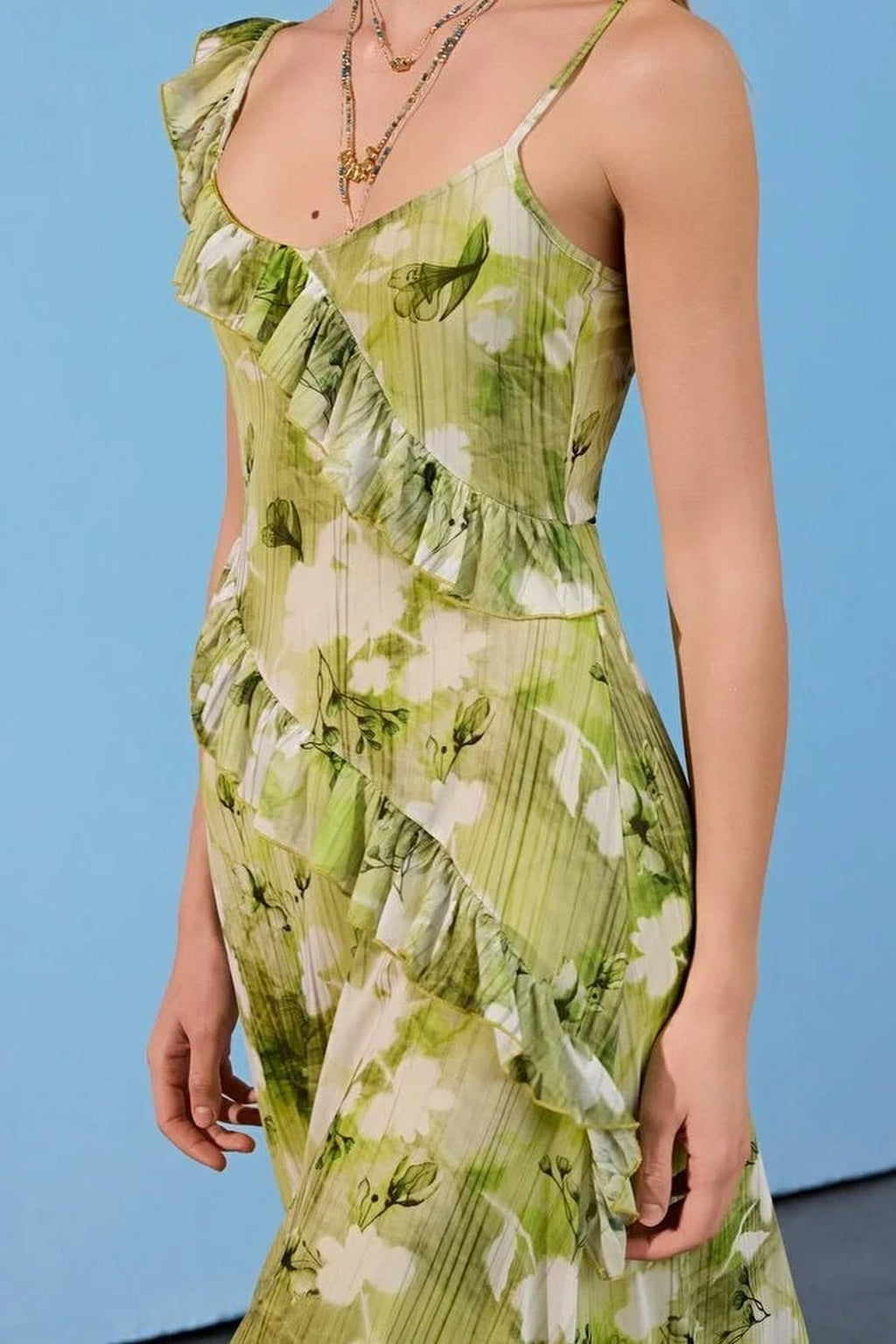 Pool Neck Thin Strap Sleeveless Tulle Knit Dress