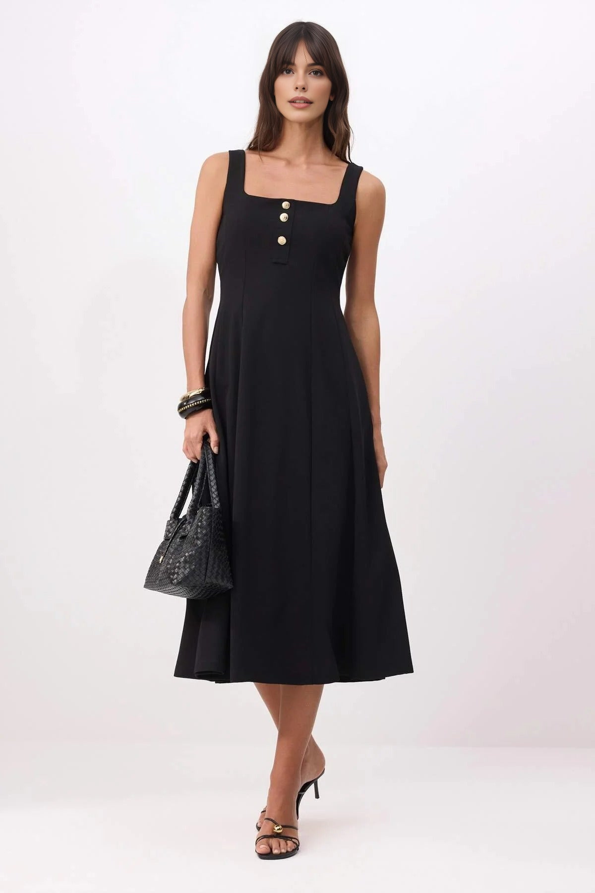 Thick Straps Sleeveless Crepe Knit Dress