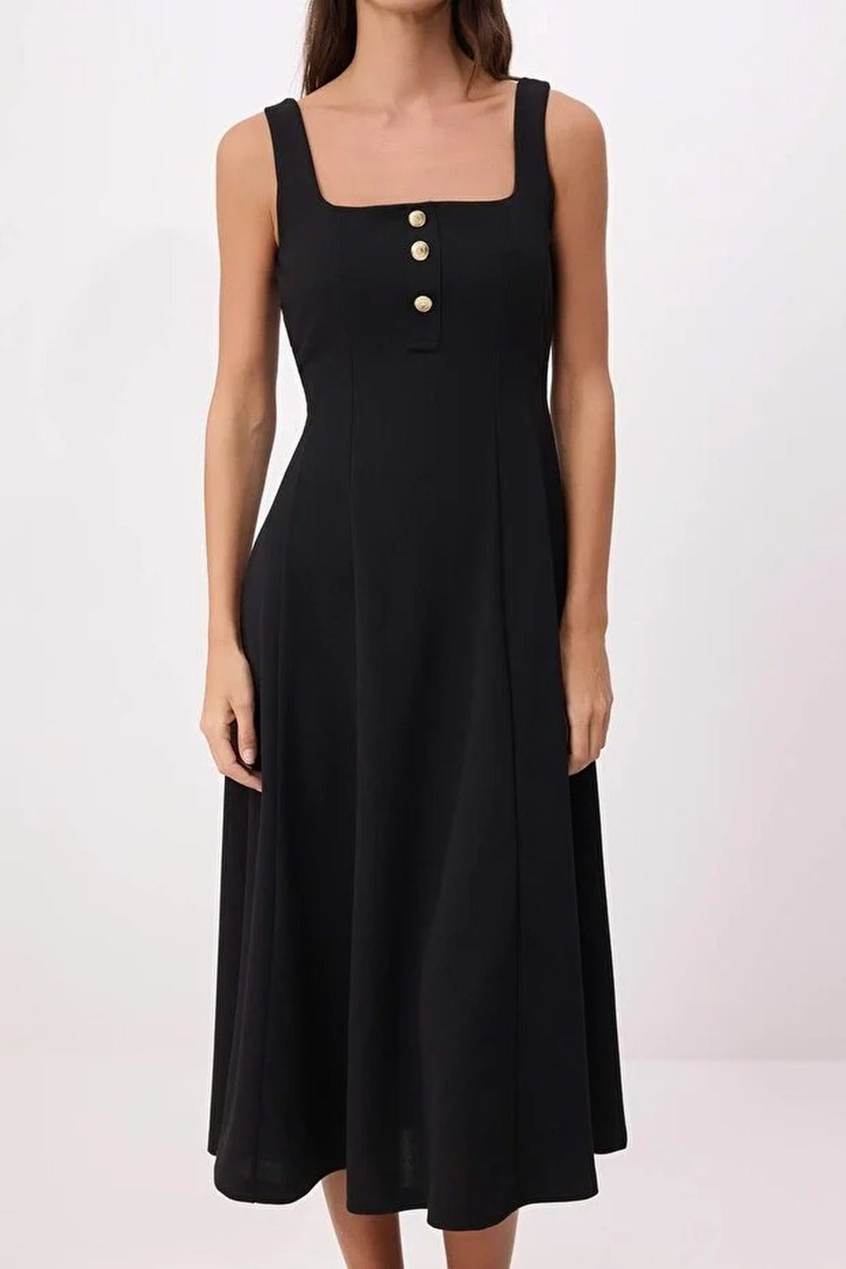 Thick Straps Sleeveless Crepe Knit Dress